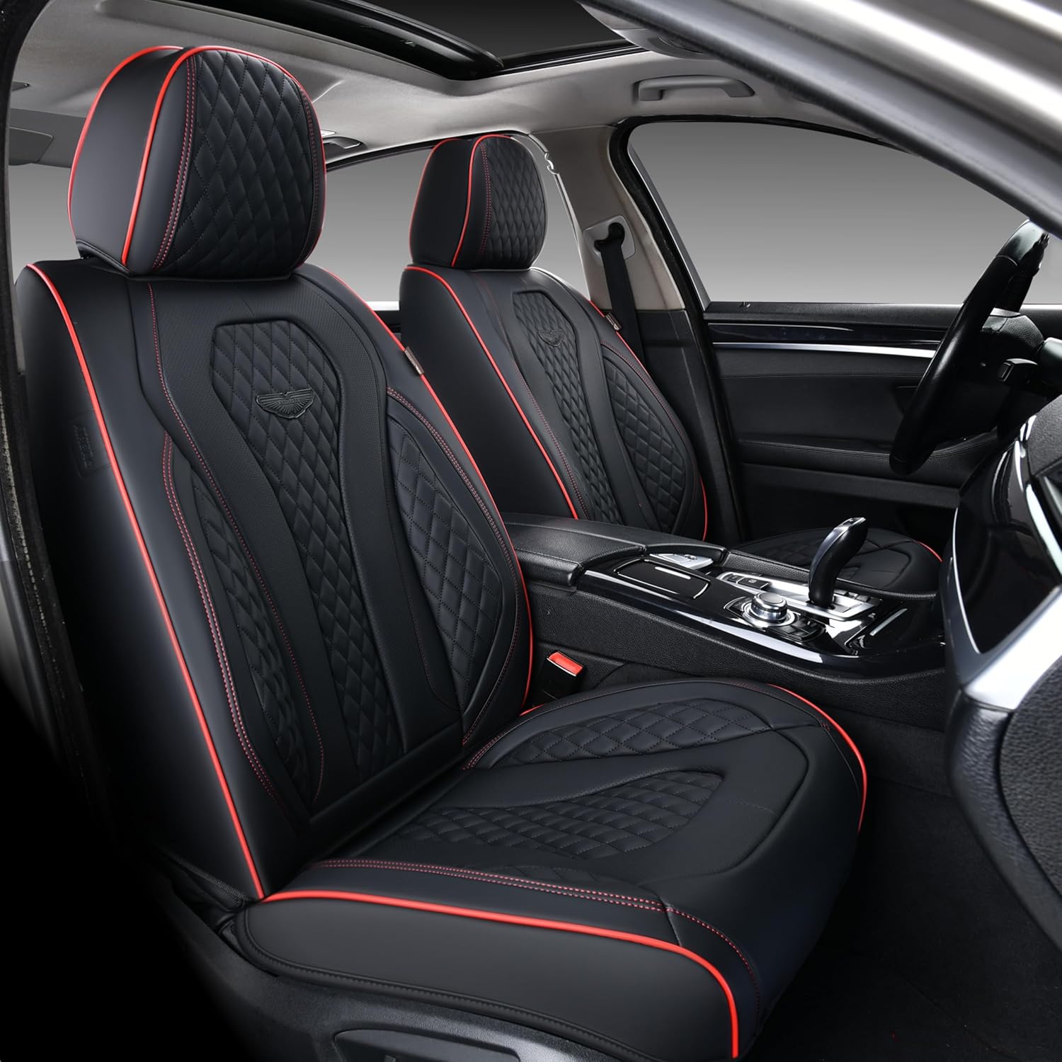 Coverado Juego completo de fundas de asiento de automóvil, fundas de asiento negras, funda impermeable para asiento de automóvil, cojín de asiento