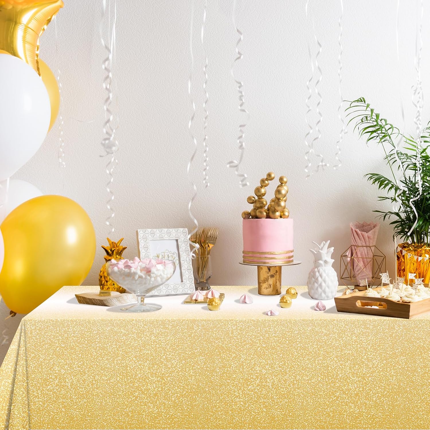 Paquete de 3 manteles de plástico color dorado degradado para fiestas, manteles desechables de color dorado pastel degradado para mesas