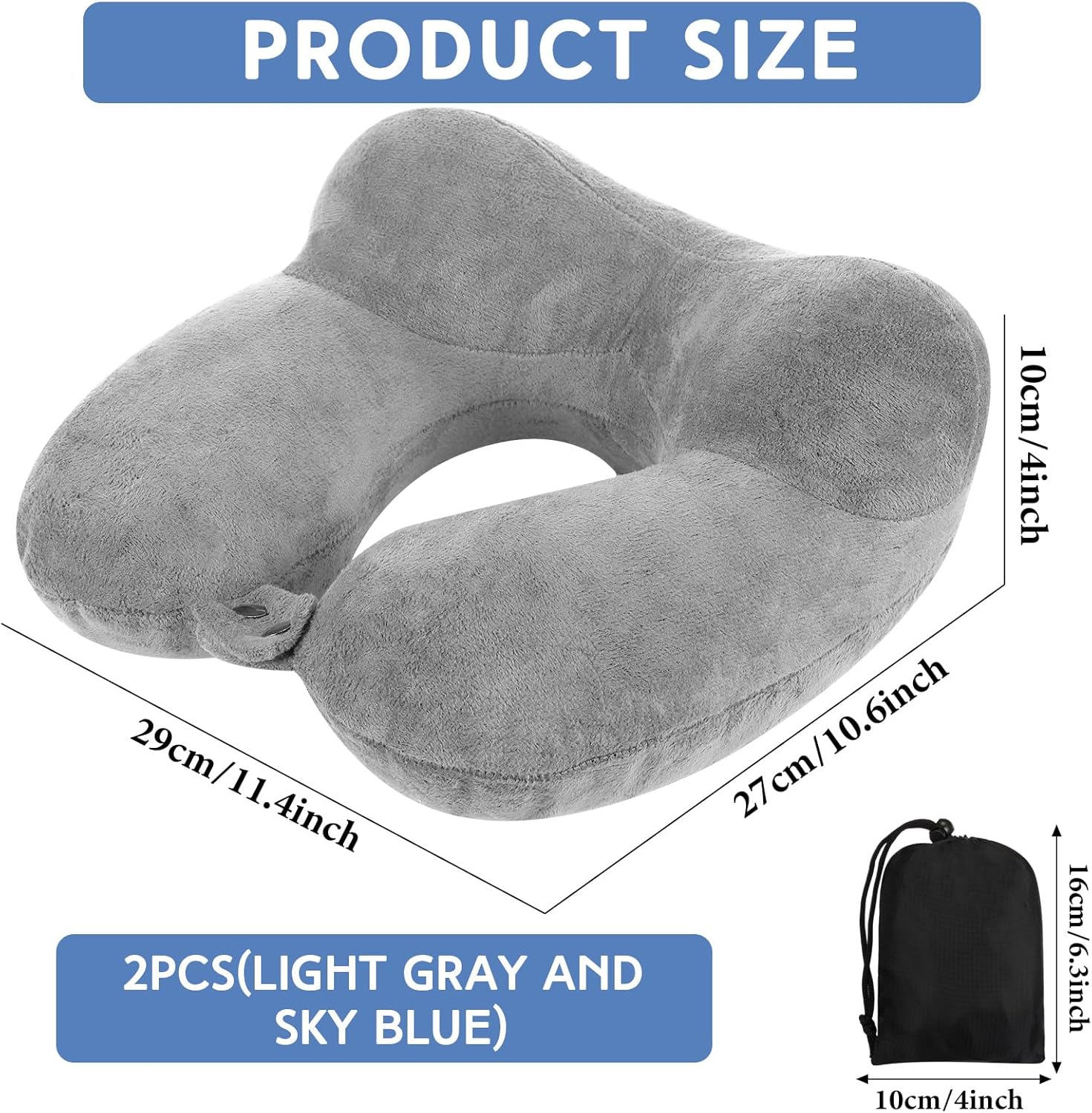 Paquete de 2 almohadas inflables de viaje para aviones, almohadas inflables para el cuello con bolsa compacta y almohada de vuelo suave para viajes,
