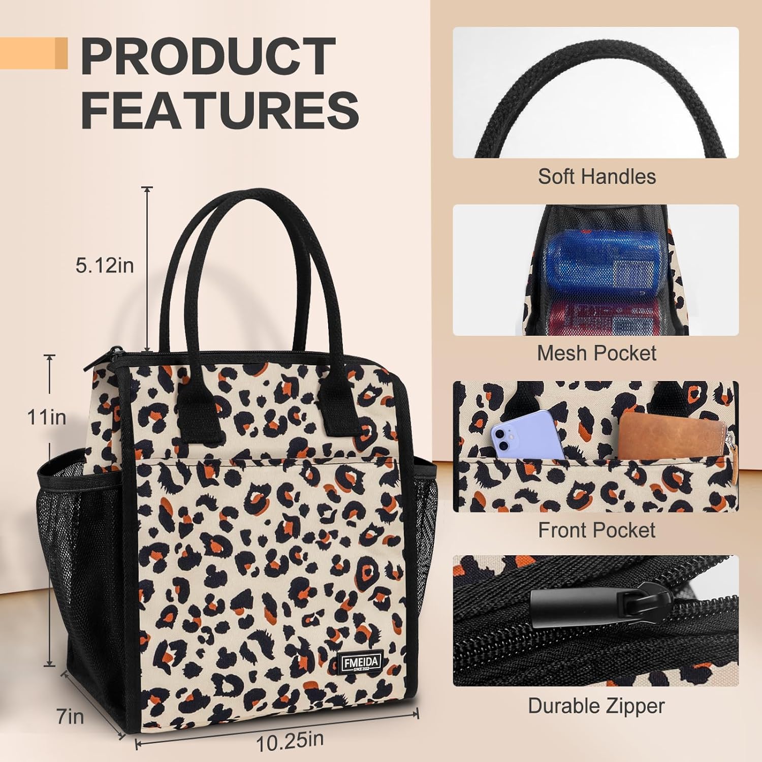 Fmeida Bolsa de almuerzo, bolsa de almuerzo aislada para mujeres adultas, contenedor grande para lonchera, reutilizable, a prueba de fugas, bolsa de