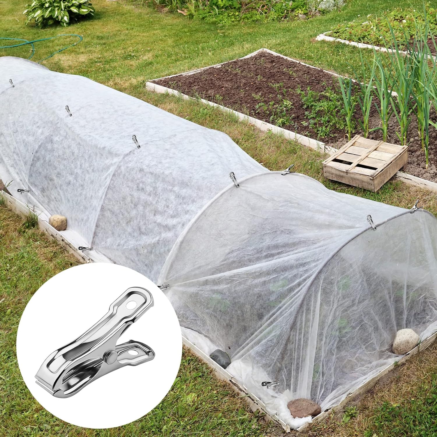 Aodaer 60 clips de acero inoxidable para jardín con agarre fuerte, clips de invernadero, película antiviento, malla de sombreado, abrazaderas de