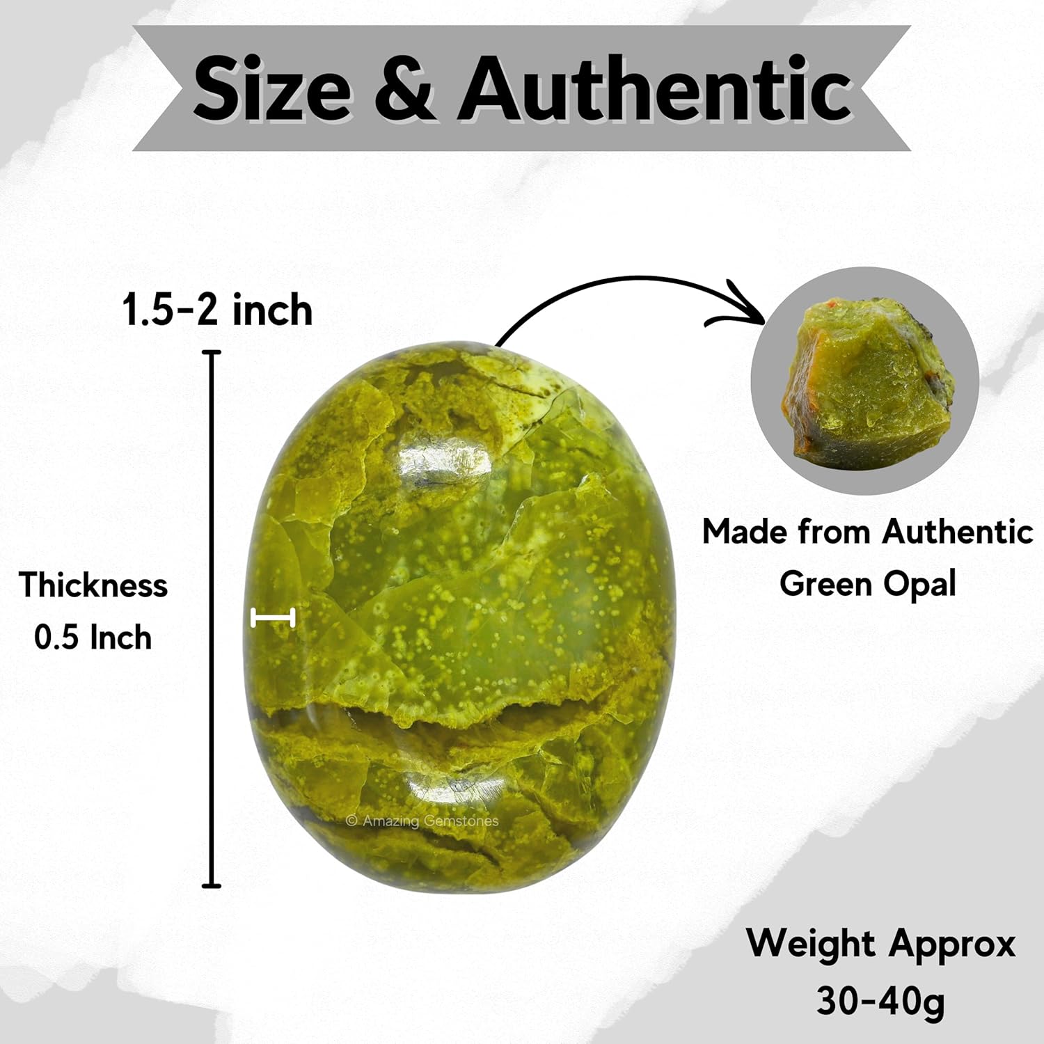 Amazing Gemstone Piedra de palma de ópalo verde, piedra de preocupación de masaje de bolsillo para equilibrio natural de chakras corporales,