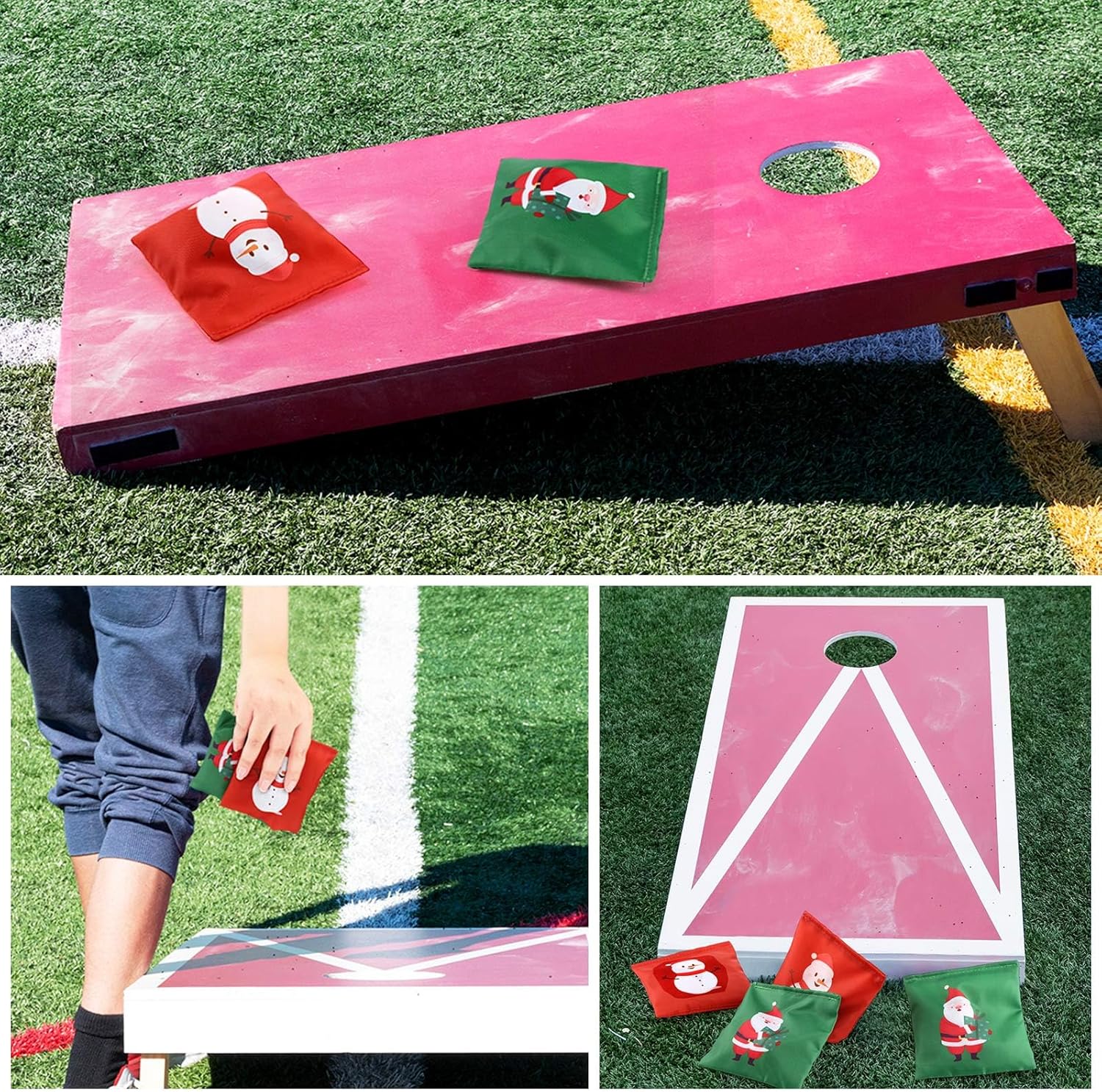 Ceenna 12 bolsas de frijoles de Cornhole de Navidad, muñeco de nieve de Navidad, sacos de juegos de lanzamiento de cornhole, bolsas de Papá Noel