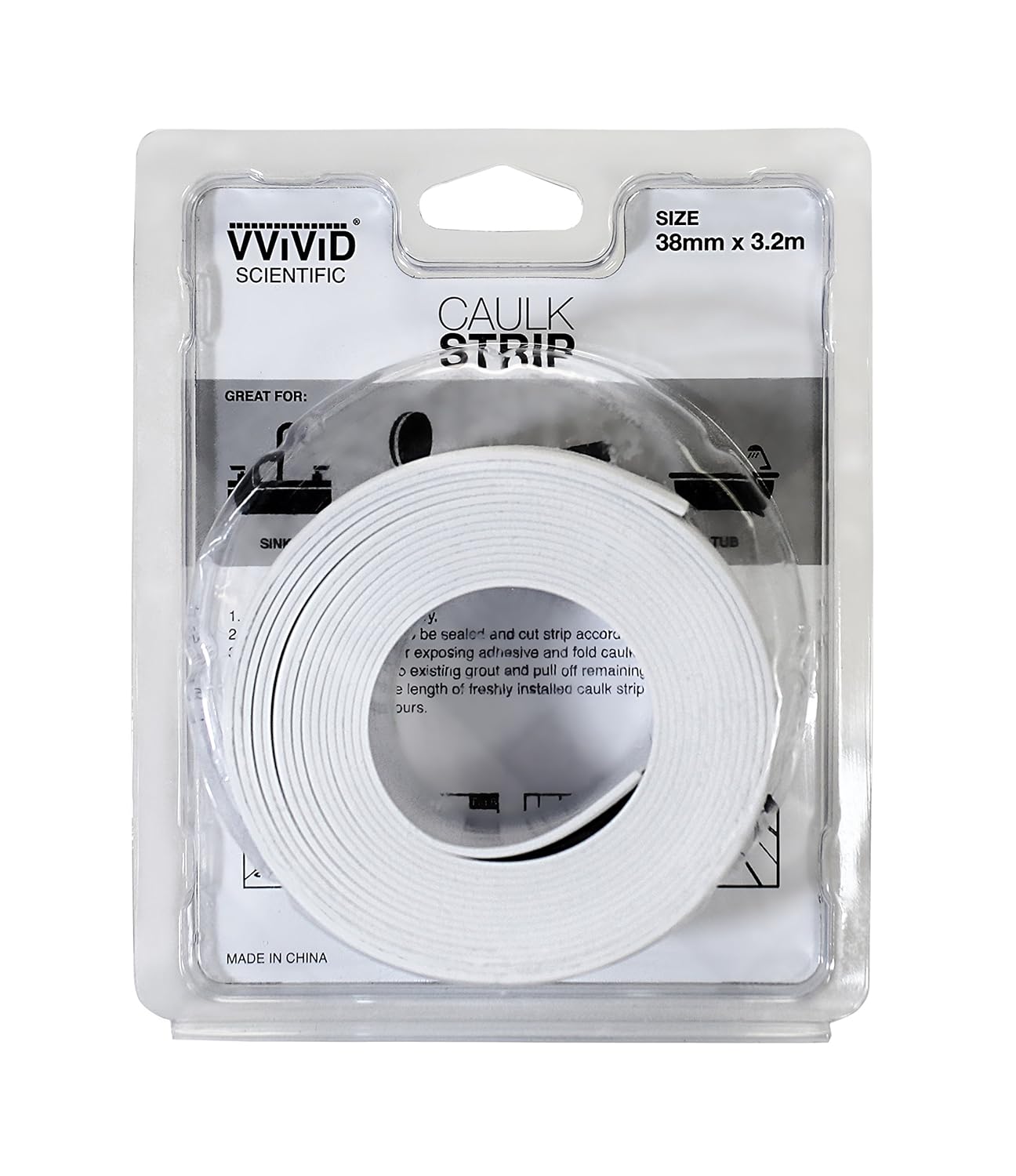 VViViD Rollo de cinta selladora de calafateo impermeable blanca para despegar y pegar (2 rollos)