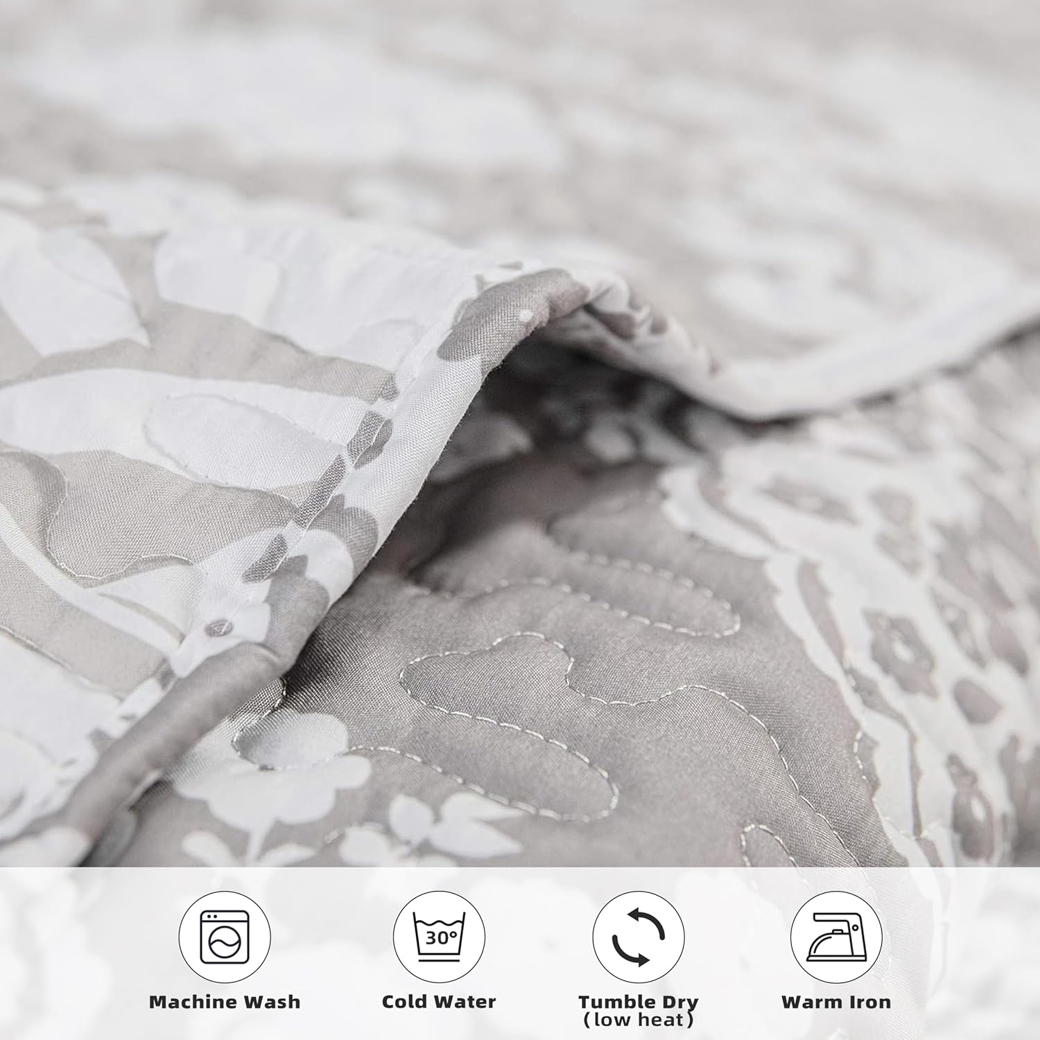 DriftAway Samantha – Juego de edredón reversible de 3 piezas, cubrecama con patrón de medallón floral, prelavado, Greige Queen