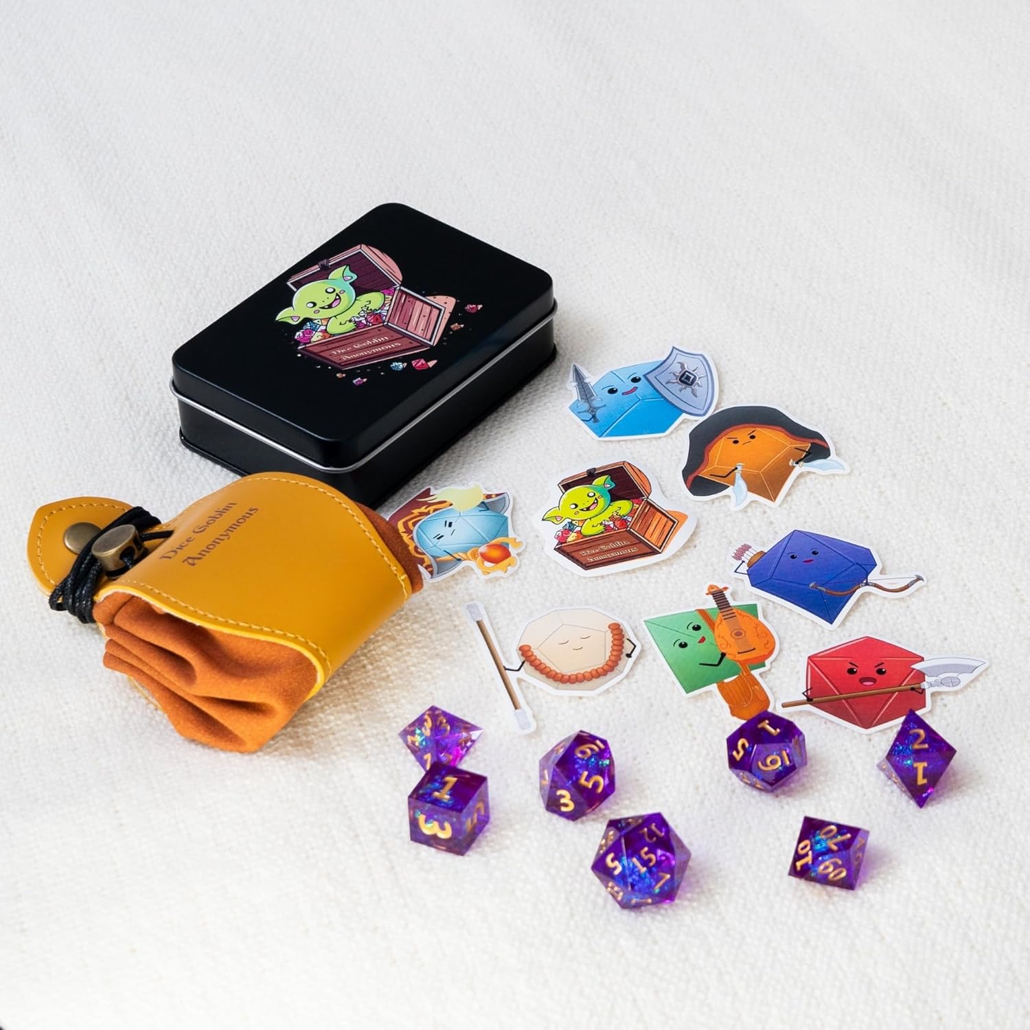 DND – Juego de 7 dados poliédricos de resina de borde afilado para Calabozos y Dragones, con bolsa de dados, bandeja de dados y calcomanías (lavanda