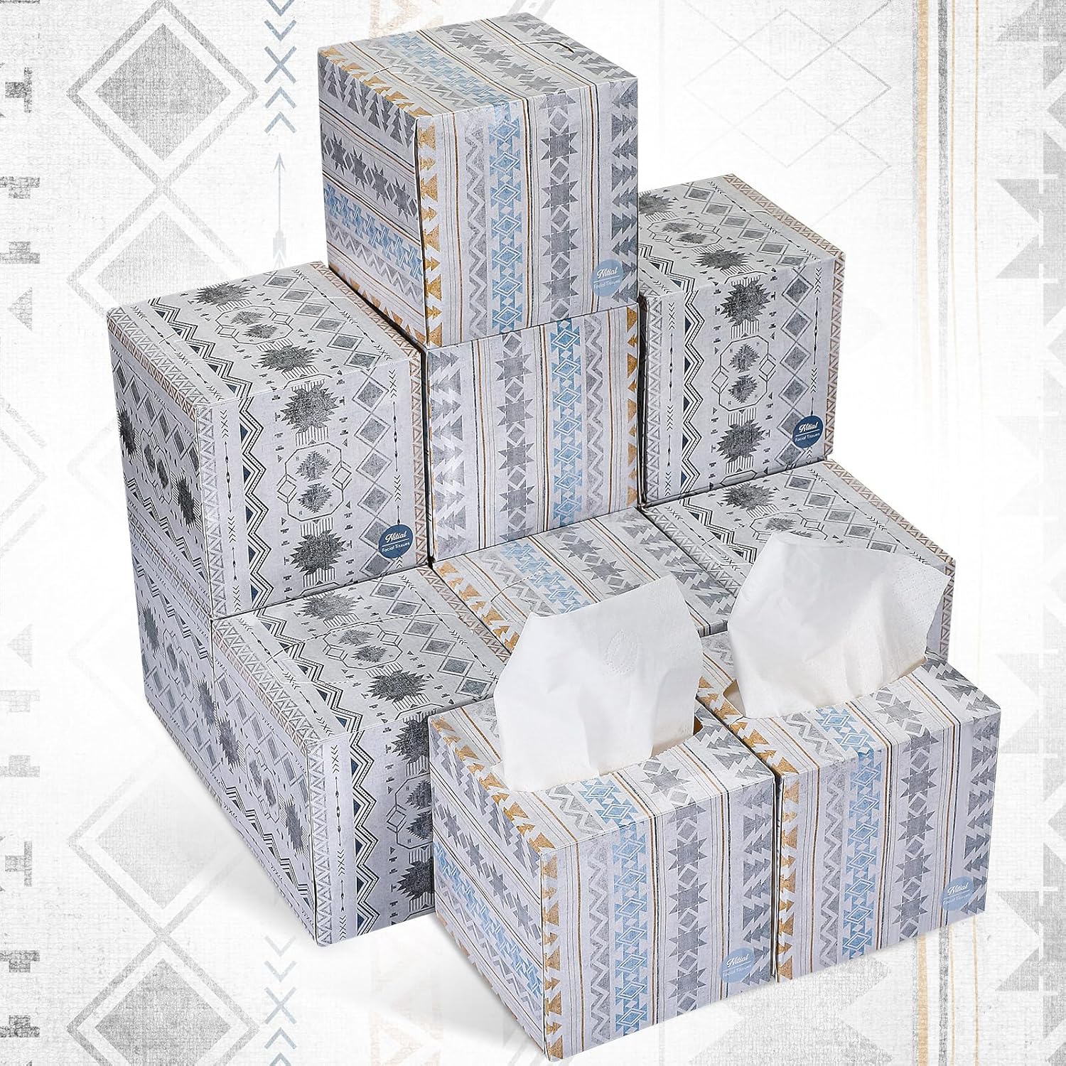 Nitial Paquete de 12 cajas de pañuelos faciales, cajas de pañuelos abstractos, cajas de pañuelos faciales suaves a granel, caja cuadrada para