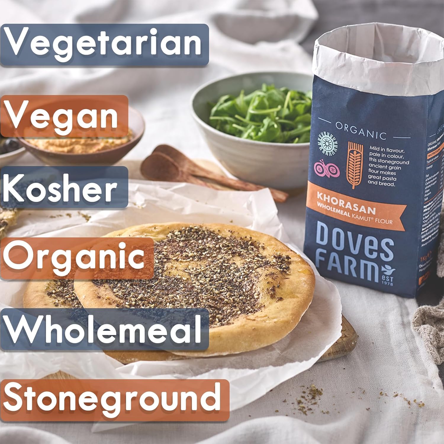 Doves Farm – Harina de pan integral orgánica Kamut Khorasan  2.2 lbs  Mezcla de granos antiguos rica en nutrientes para panaderos conscientes de la