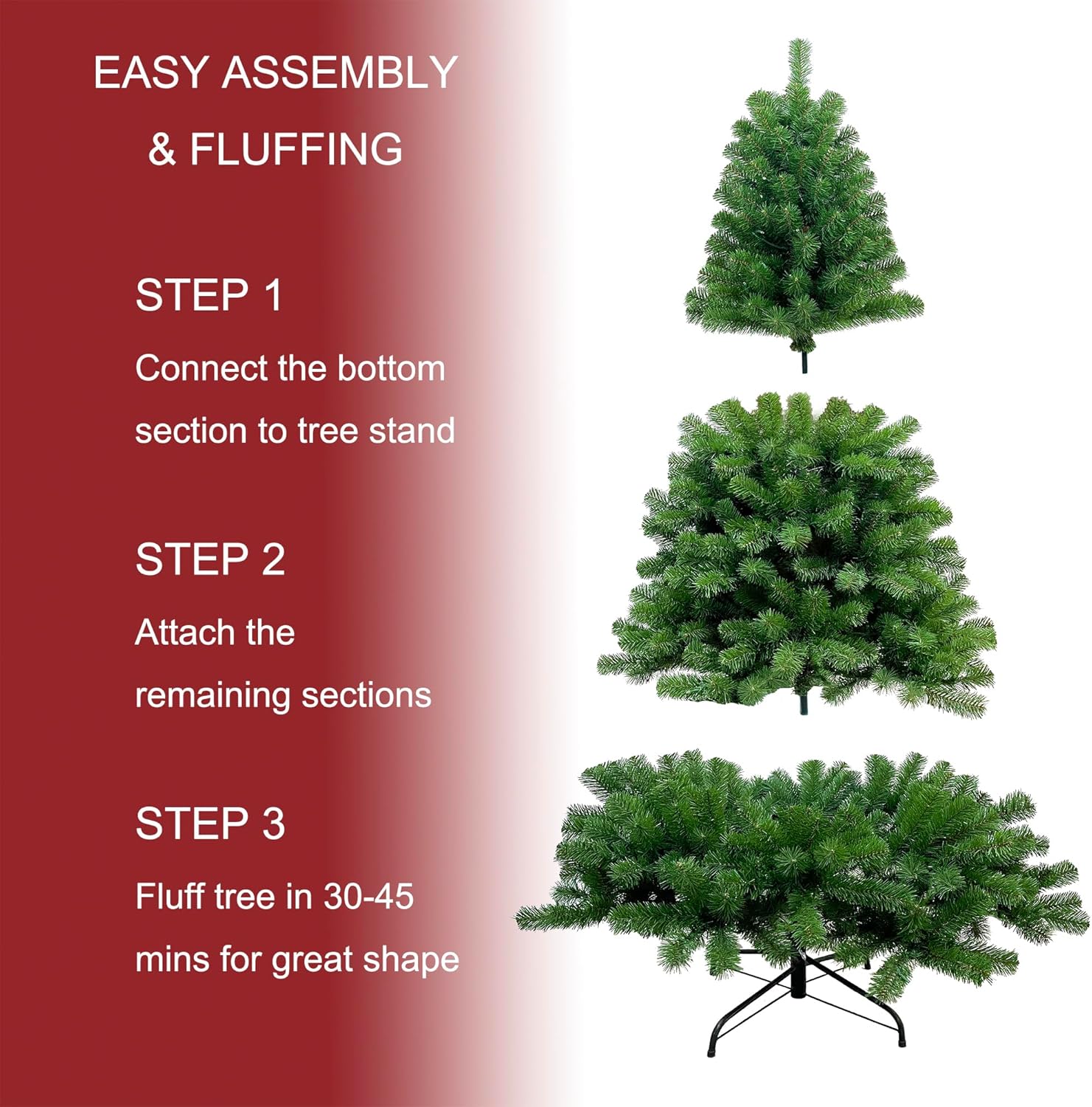 Árbol de Navidad artificial de hoja perenne preiluminado de 6 pies, 679 puntas de ramas exuberantes con 300 luces LED blancas cálidas radiantes,