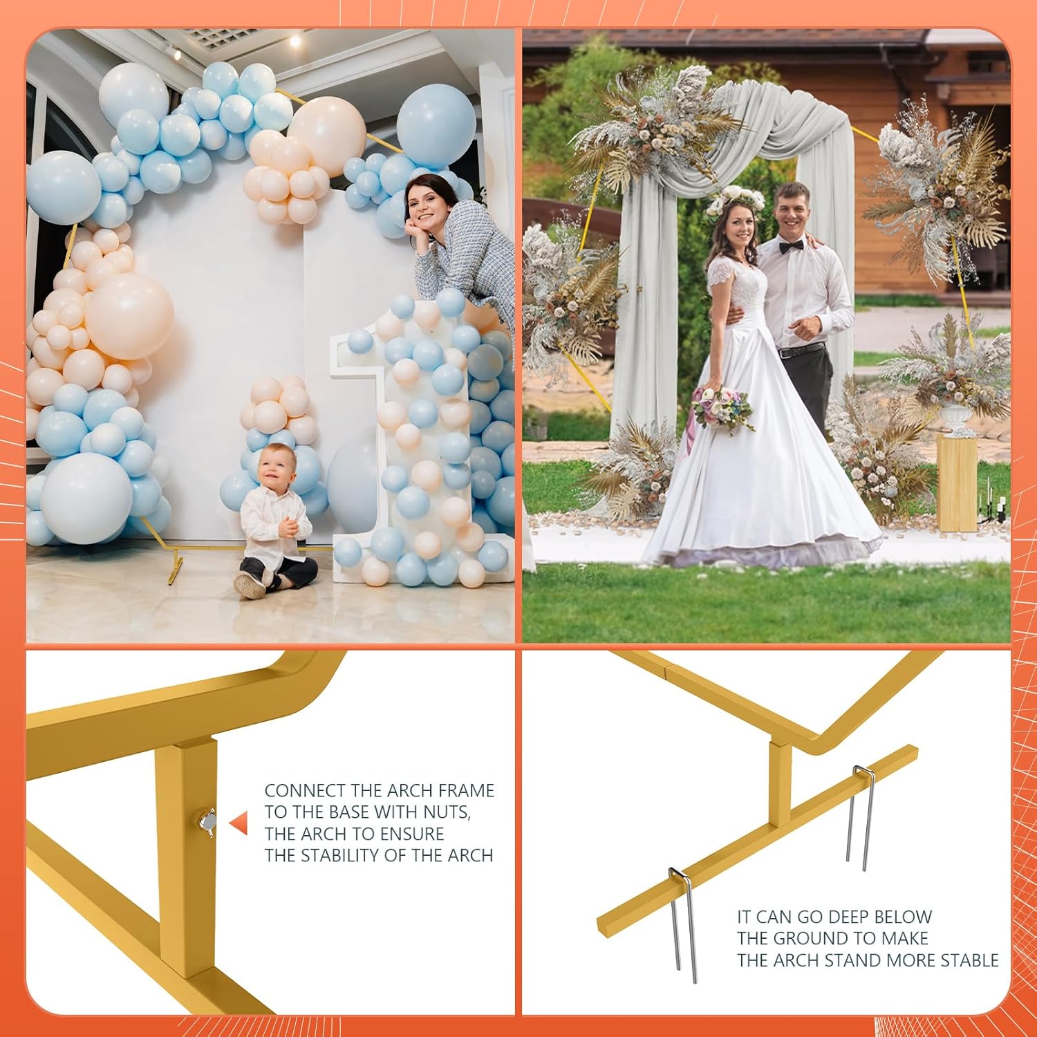 melos Arcos de boda de 7.5 x 7.4 pies para ceremonia, soporte de arco de globos de metal heptagonal, soporte de fondo para jardín, fiestas,