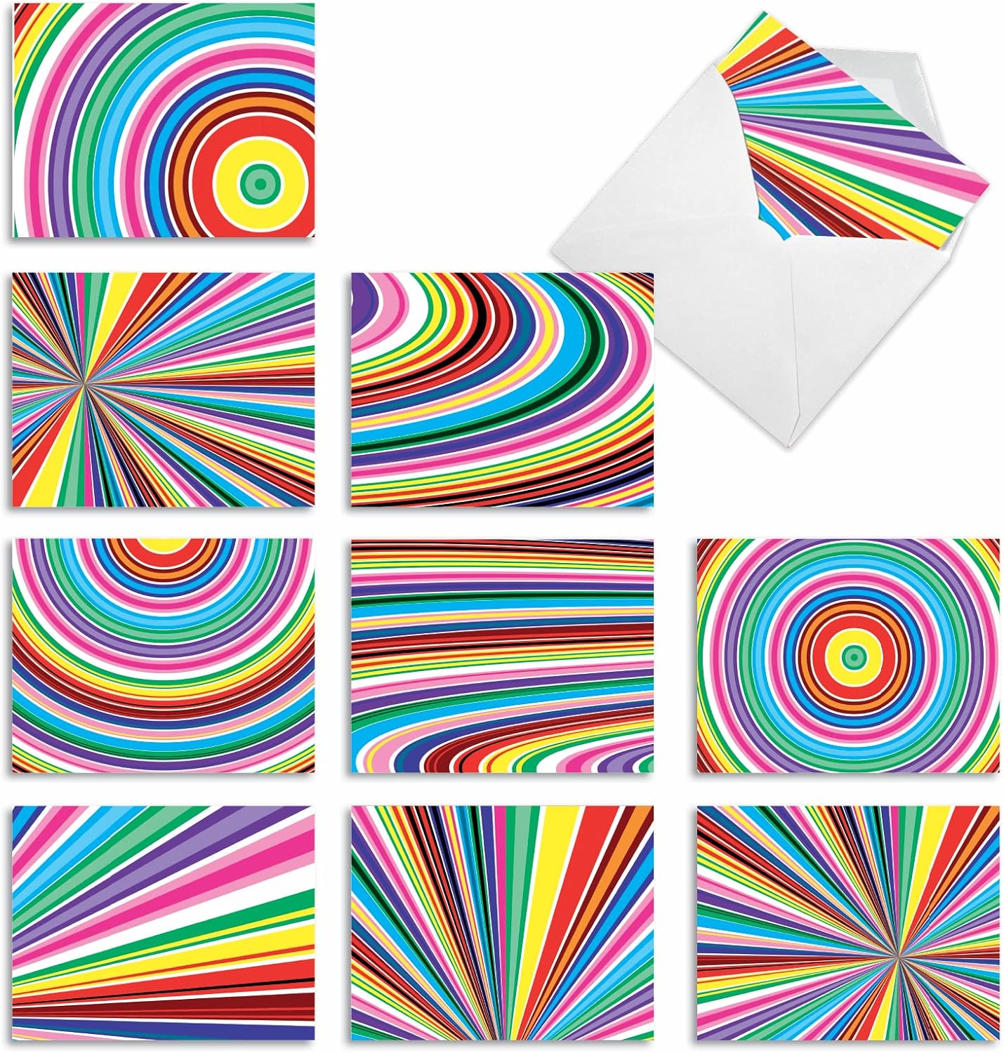 The Best Card Company – 10 tarjetas de agradecimiento coloridas con sobres de 4 x 5.12 pulgadas, patrones fascinantes de colores brillantes,