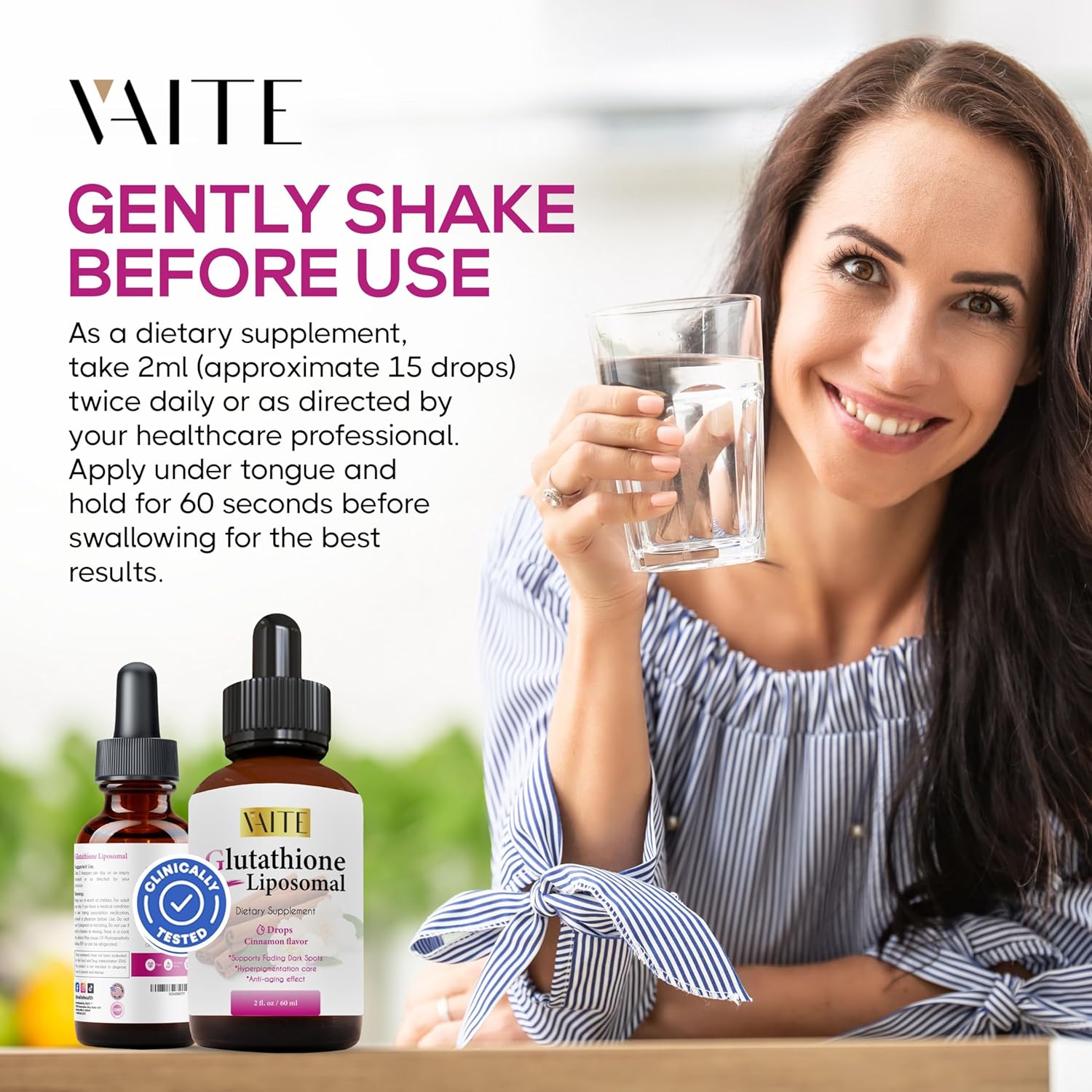 VAITE Complejo de glutatión liposomal gotas líquidas de alta absorción con potente apoyo inmunológico antioxidante, fórmula sin OMG