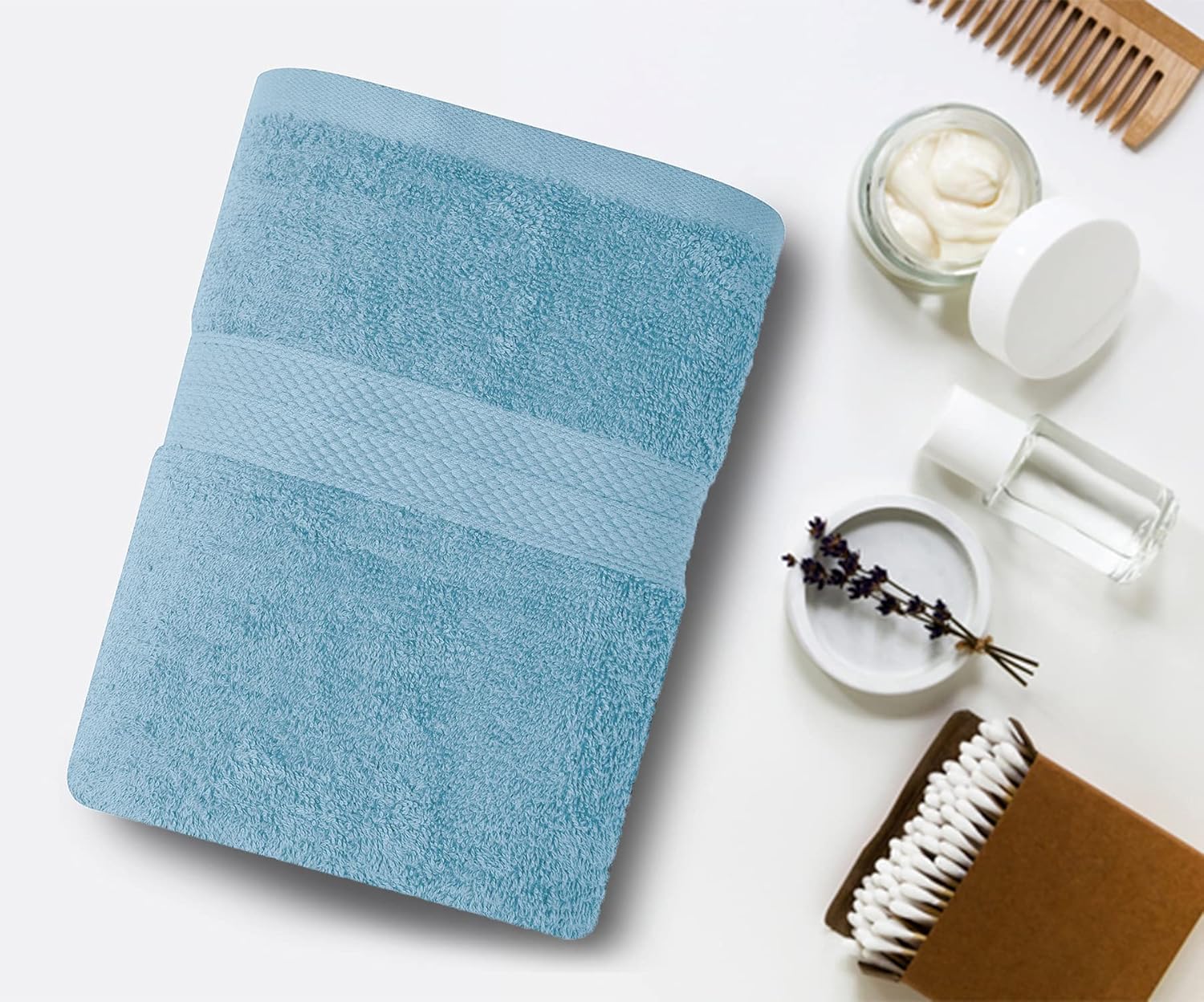 Avalon – Juego de 6 toallas de baño para baño, 100% algodón, color azul polvo, paquete de 6 (24 x 48 pulgadas), juego de toallas de baño de secado