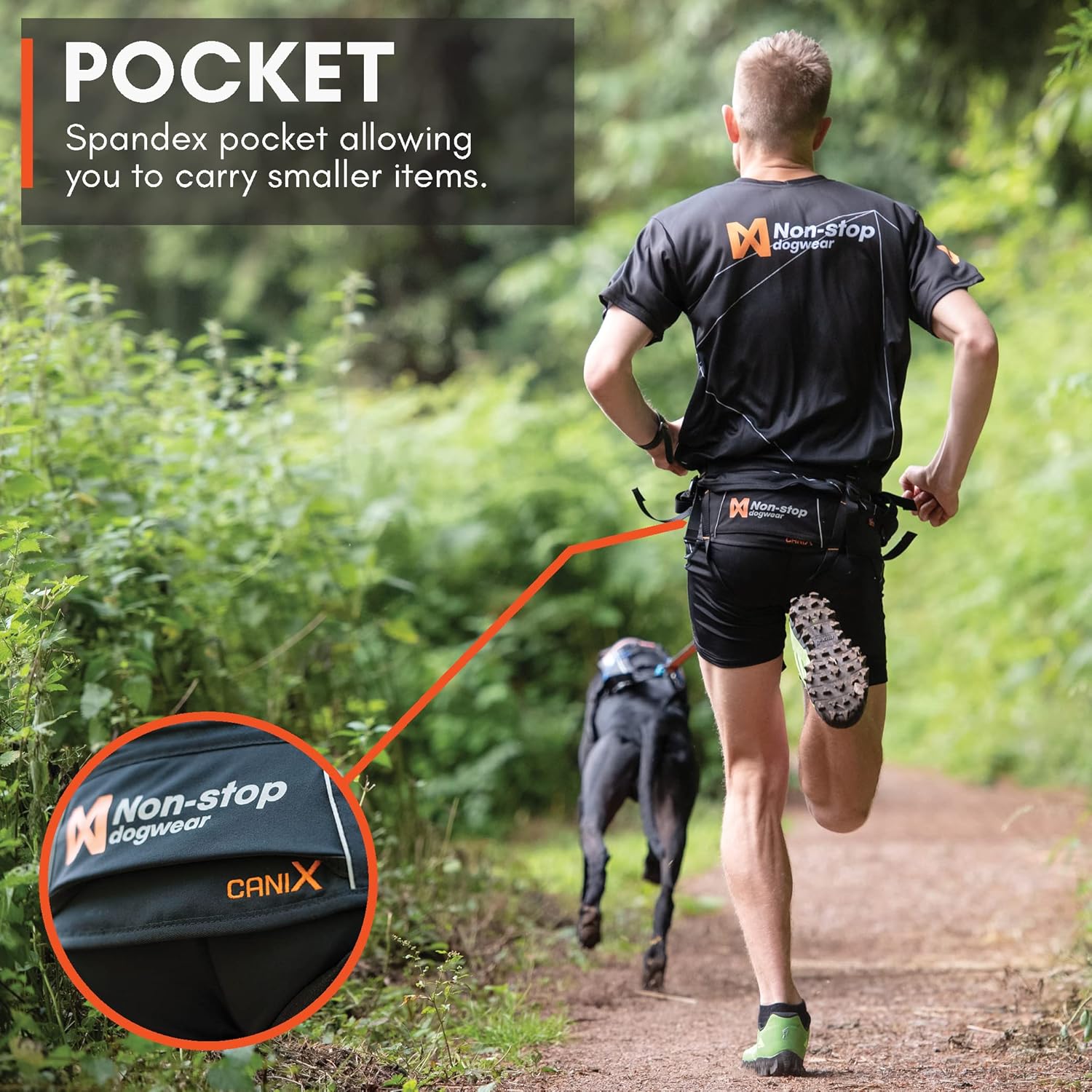 Non-stop dogwear CaniX Cinturón manos libres para perro Canicross. Cómodo cinturón para correr y entrenar perros. Negro, talla S