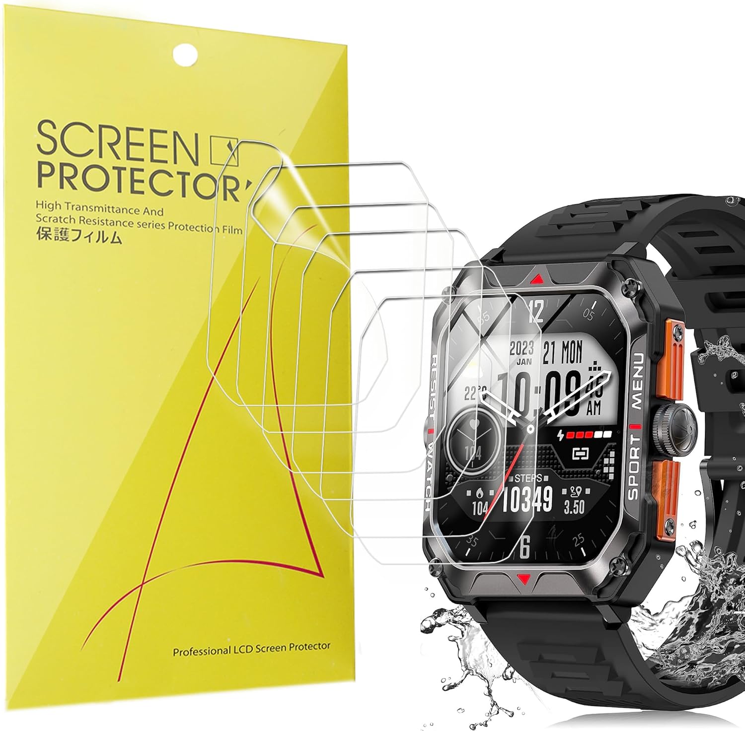 Protector de pantalla compatible con relojes inteligentes FreeDvigor, 6 unidades Película transparente de TPU de cobertura completa compatible con