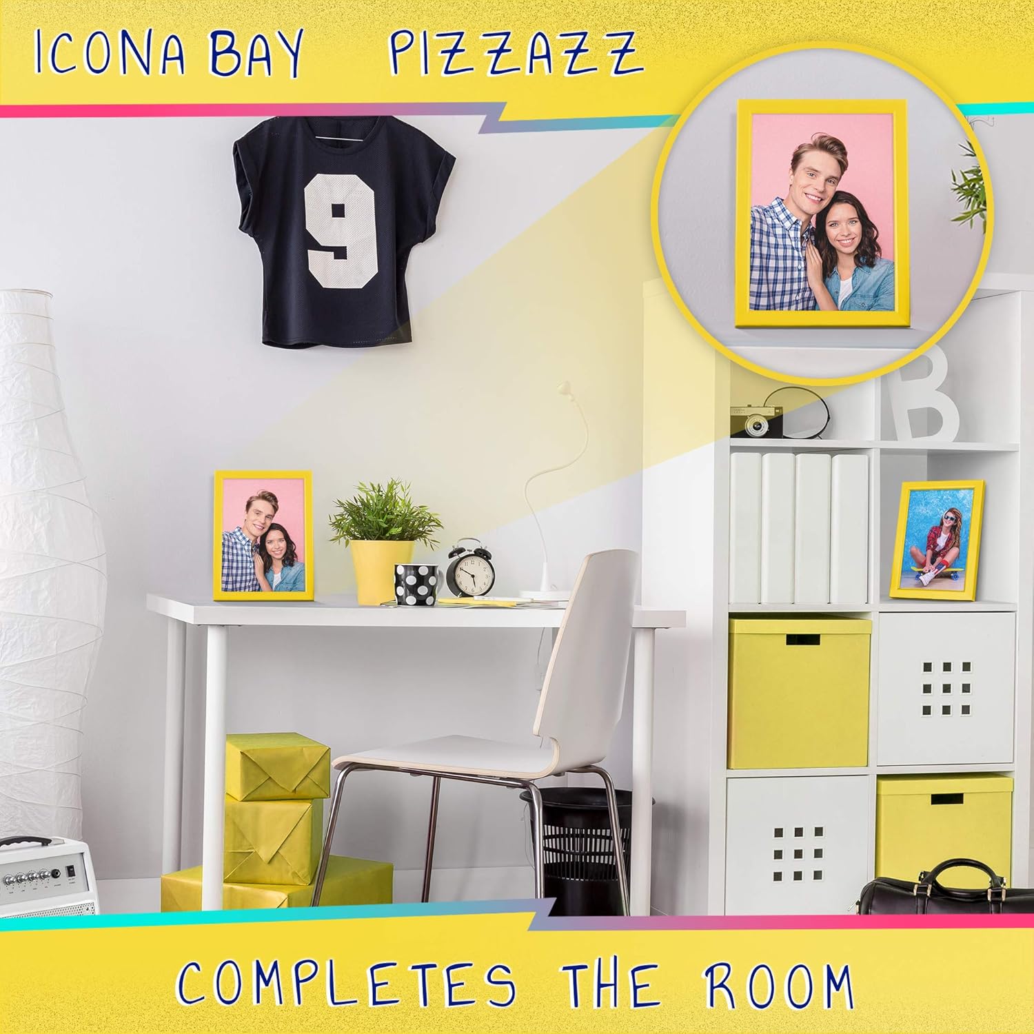 Icona Bay Pizzazz Collection – Marco de fotos de 5 x 7 pulgadas, color amarillo, de madera maciza estilo escandinavo