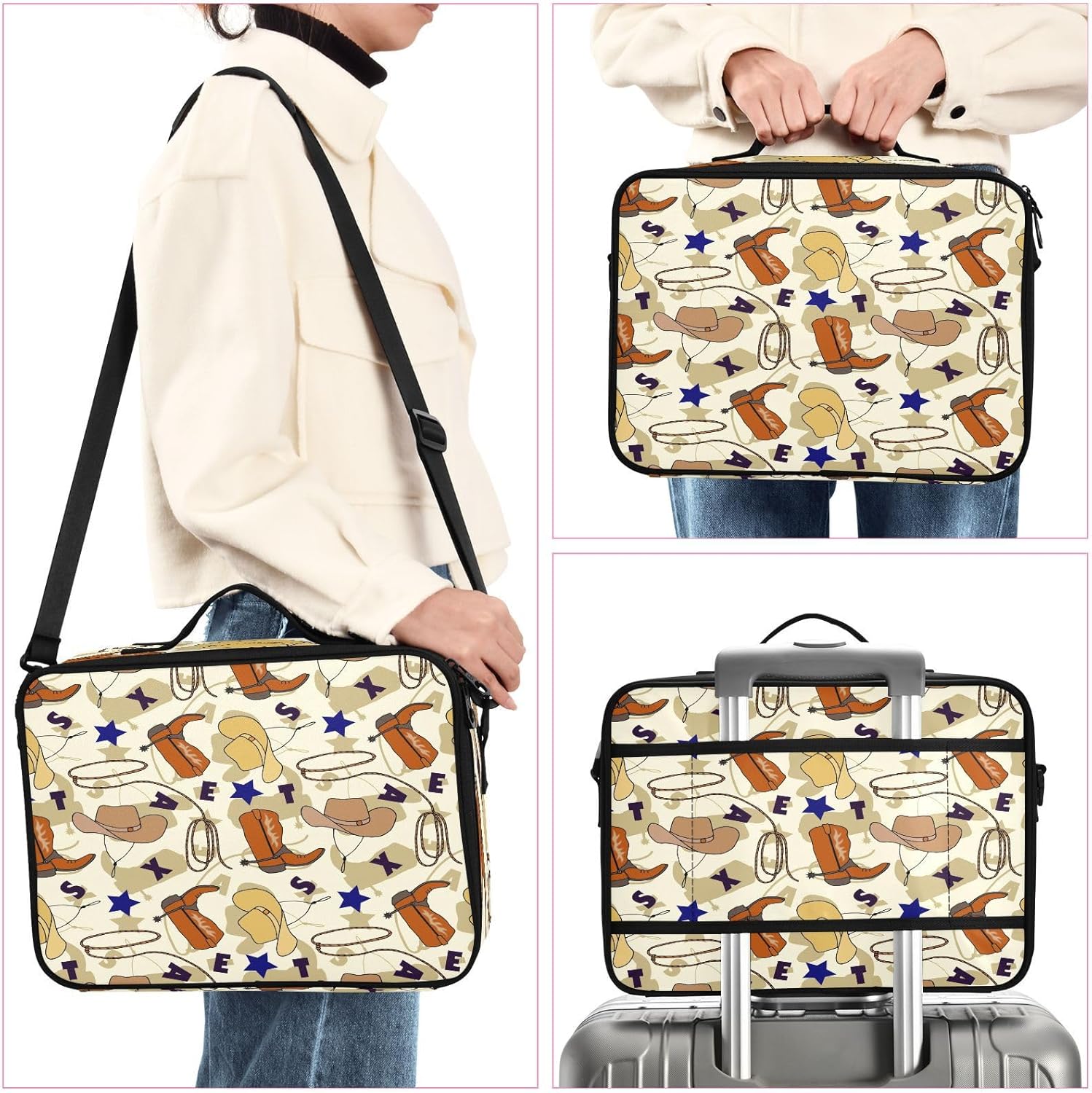 Botas vaqueras sin costuras, sombrero de maquillaje, bolsa de cosméticos, artículos de tocador, bolsa de viaje, organizador de maquillaje, bolsa de