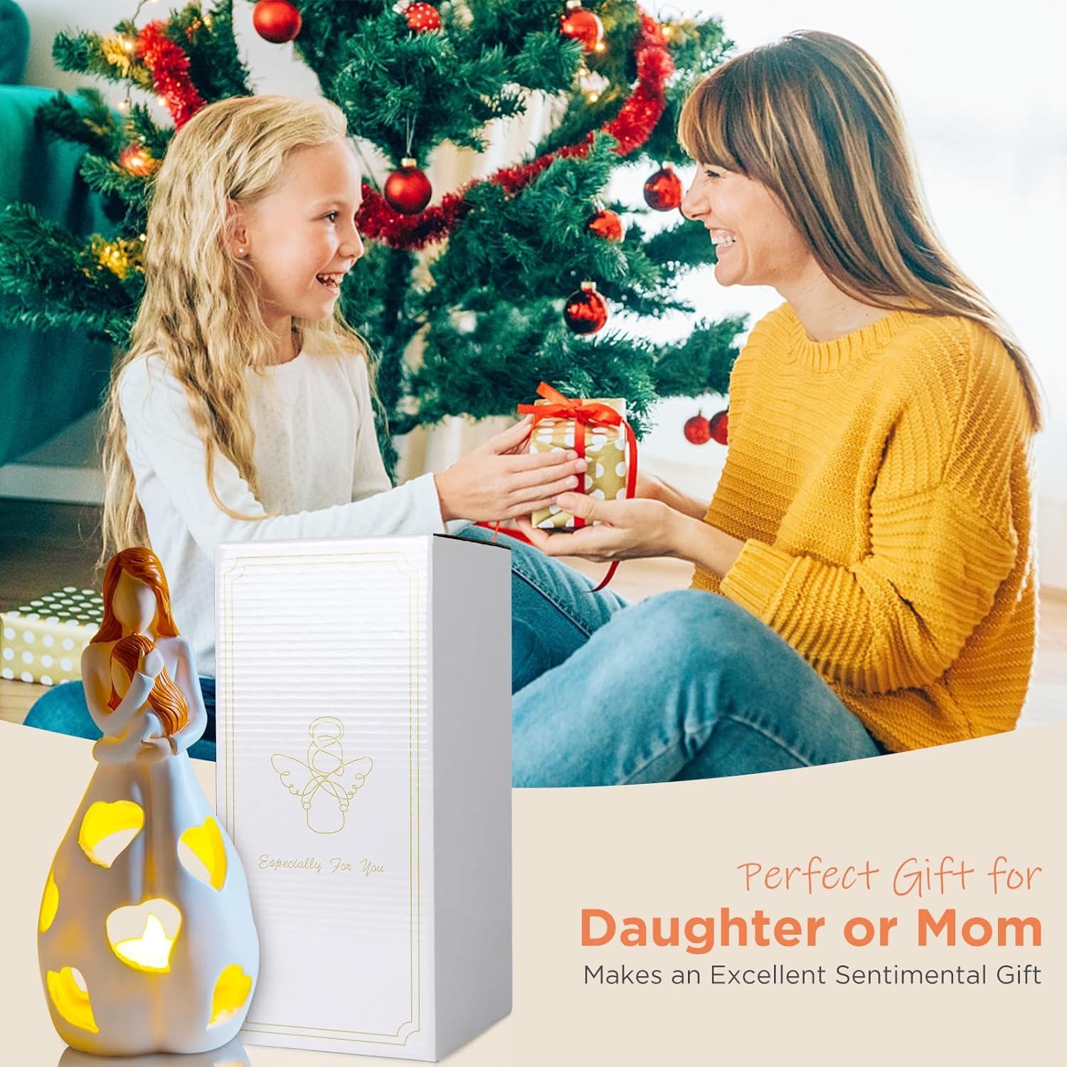 Styleonme Lámparas de vela, Estatua de la Madre e Hija, Regalos de Navidad de la hija, Gran Madre Regalos, Regalo de la Hija de la Madre, Regalo de