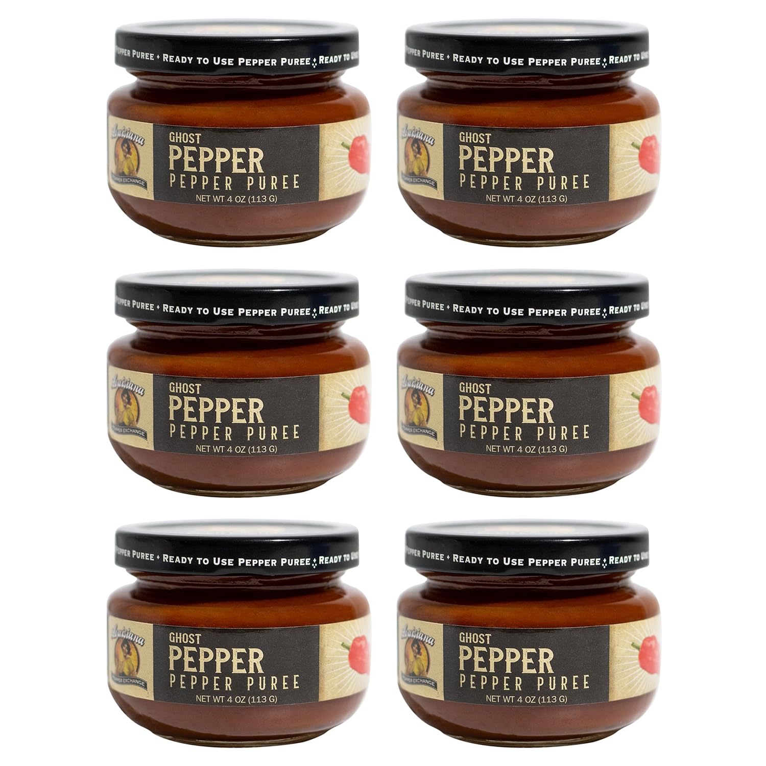 Louisiana Pepper Exchange Salsa de puré de pimiento fantasma, condimento picante de chile súper picante, a base de plantas, sin gluten, reemplaza el
