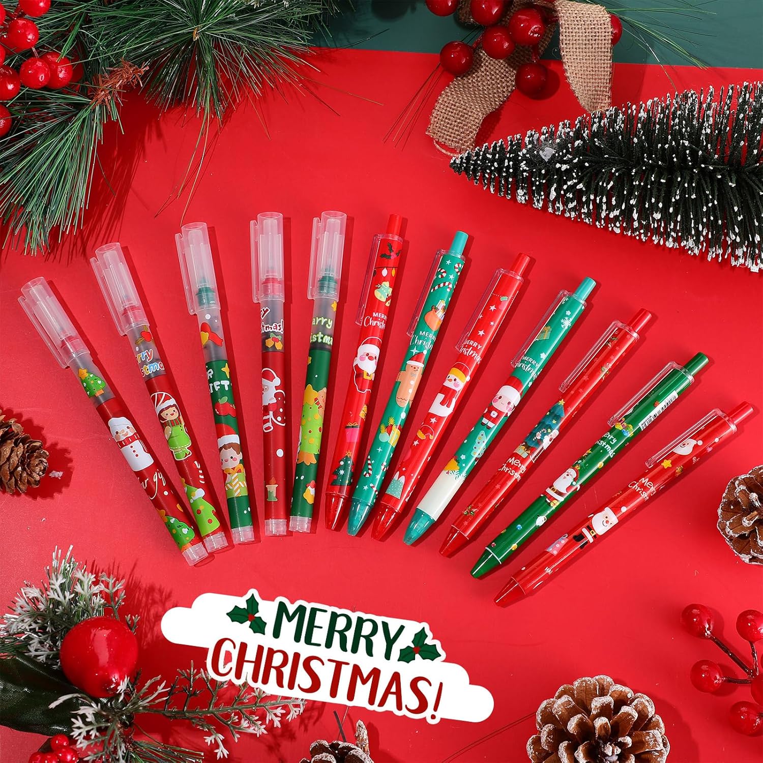 210 bolígrafos de tinta de gel de Navidad, bonitos bolígrafos retráctiles de Navidad, bonitos bolígrafos divertidos de dibujos animados a granel,