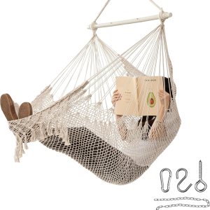 Jelofly Silla hamaca grande colgante de cuerda de algodón hilado suave, silla de tejido máximo de 330 libras, duradera y cómoda, silla columpio para Jelofly Silla hamaca grande colgante de cuerda de algodón hilado suave, silla de tejido máximo de 330 libras, duradera y cómoda, silla columpio para