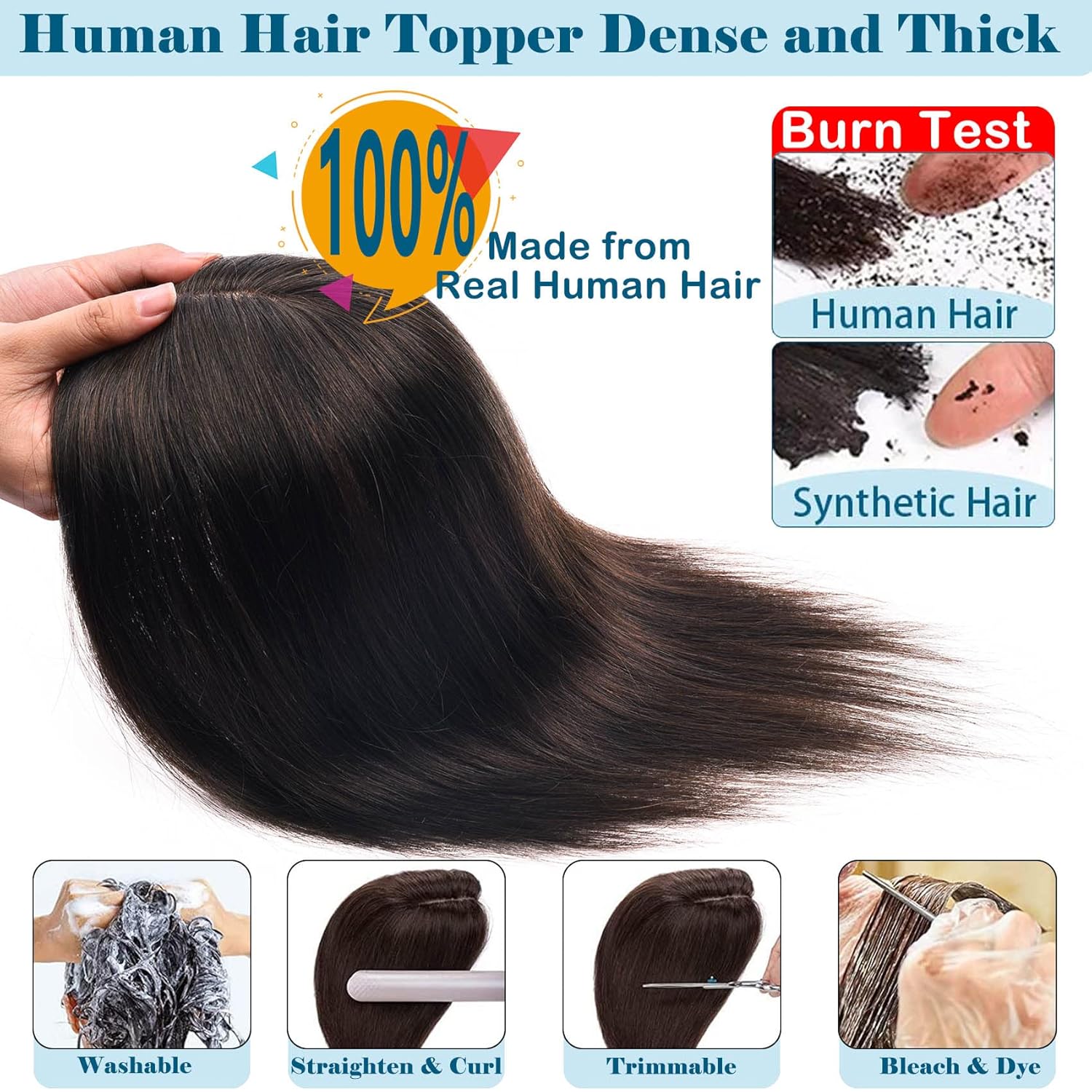JGS1996 Extensiones de cabello humano real para mujer, sin flequillo, con pelucas de cabello fino, 150% de densidad, base de seda, clip en piezas de