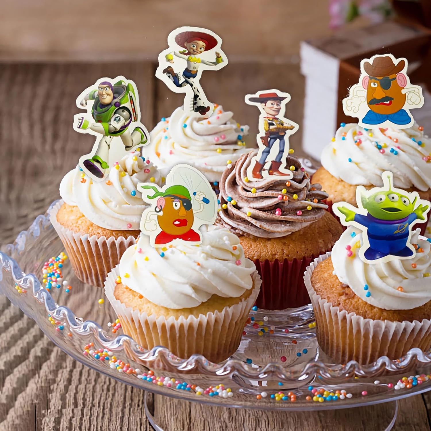 48 piezas de juguetes para cupcakes, suministros de fiesta de cumpleaños, decoraciones de fiesta temática