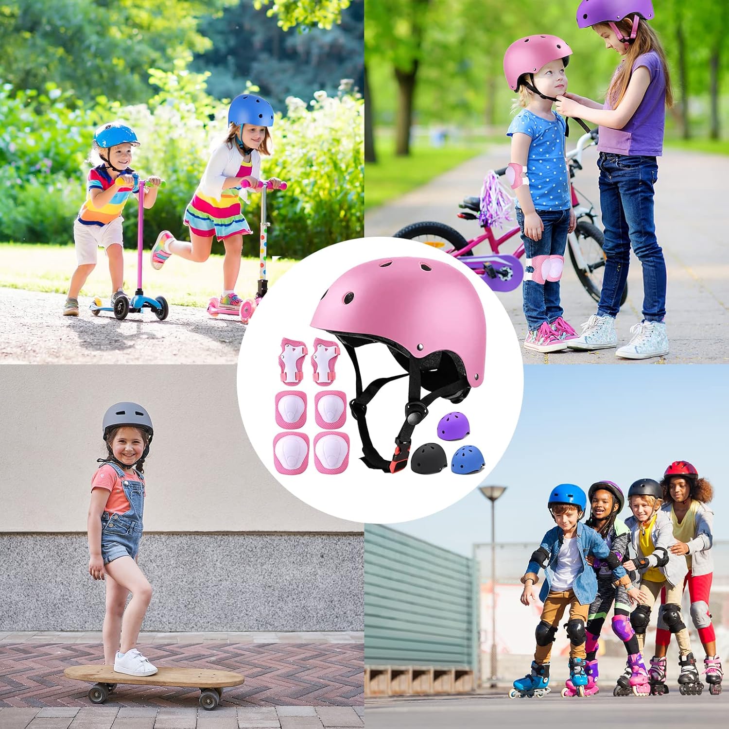 FOOKCIAN Kids Bike Helmet,Toddler Skateboard Helmets for Ages 2-3-5-8-14 Years Boys Girls with Knee and Elbow Pads Wrist Guards fit Roller
