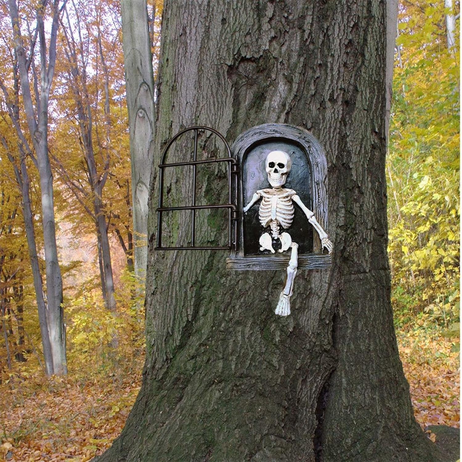Decoraciones de esqueleto aterrador de Halloween, decoración divertida de árbol de jardín, esculturas de jardín de Halloween al aire libre para