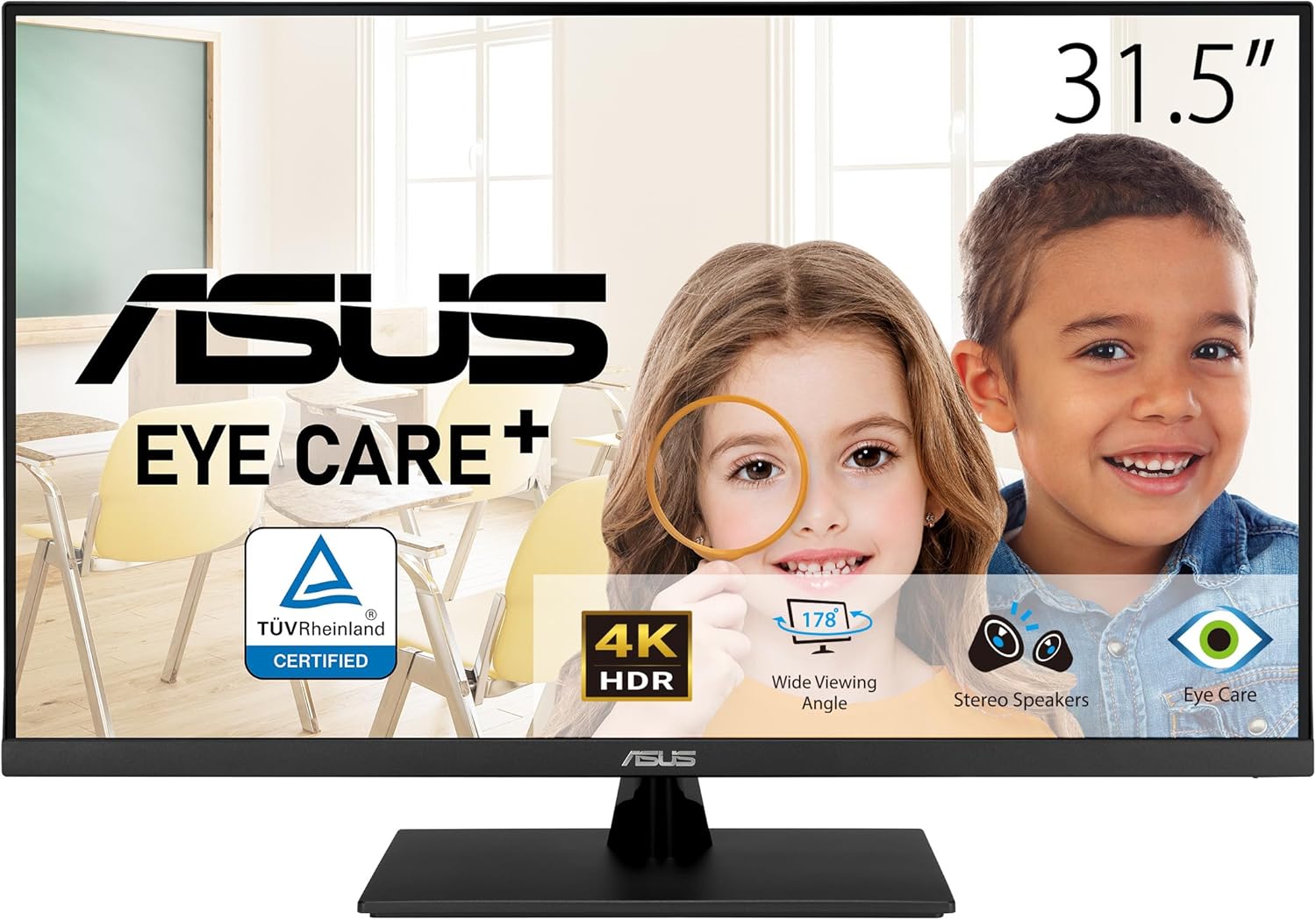 ASUS Monitor de cuidado ocular 4K HDR de 31.5 pulgadas (VP327Q) – UHD (3840 x 2160), 99% sRGB, HDR-10, sincronización adaptativa, altavoces,