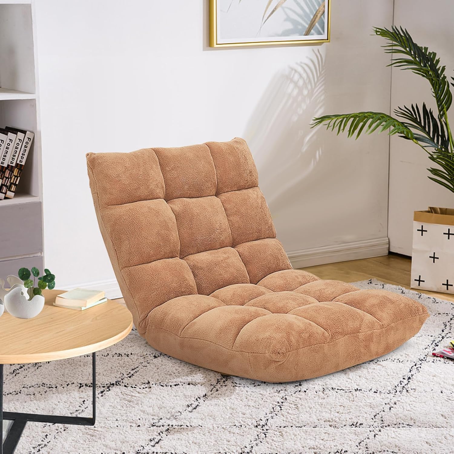 GORELAX Silla de piso de espuma viscoelástica, silla reclinable ajustable de 14 posiciones, silla de meditación acolchada plegable con soporte para