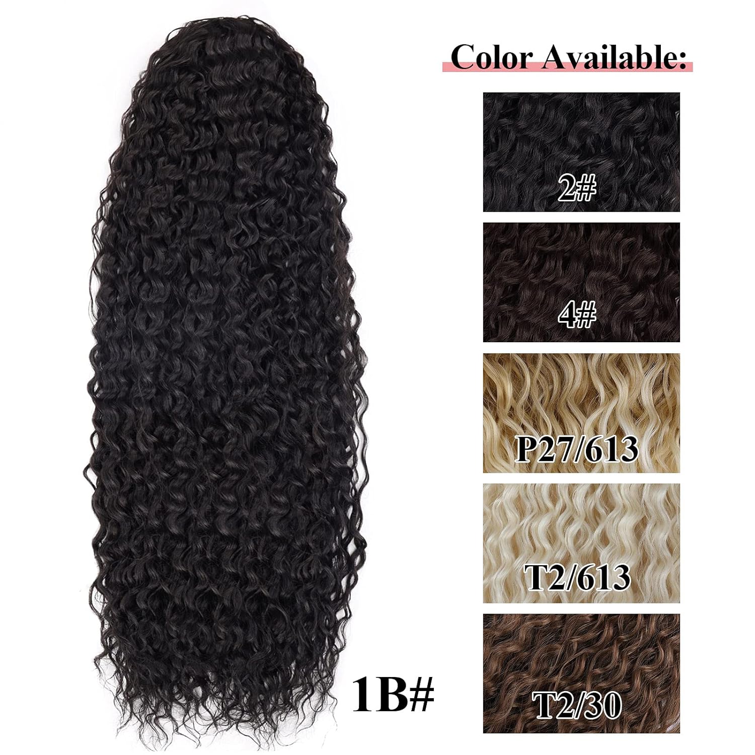 Extensión de cola de caballo larga y rizada con cordón de 24 pulgadas, extensiones de cola de caballo sintética con clip para mujeres negras (1#)
