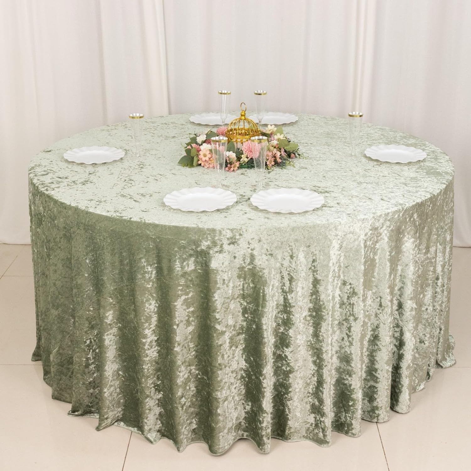 Efavormart – Mantel redondo de terciopelo triturado prémium de 120 pulgadas, color verde salvia