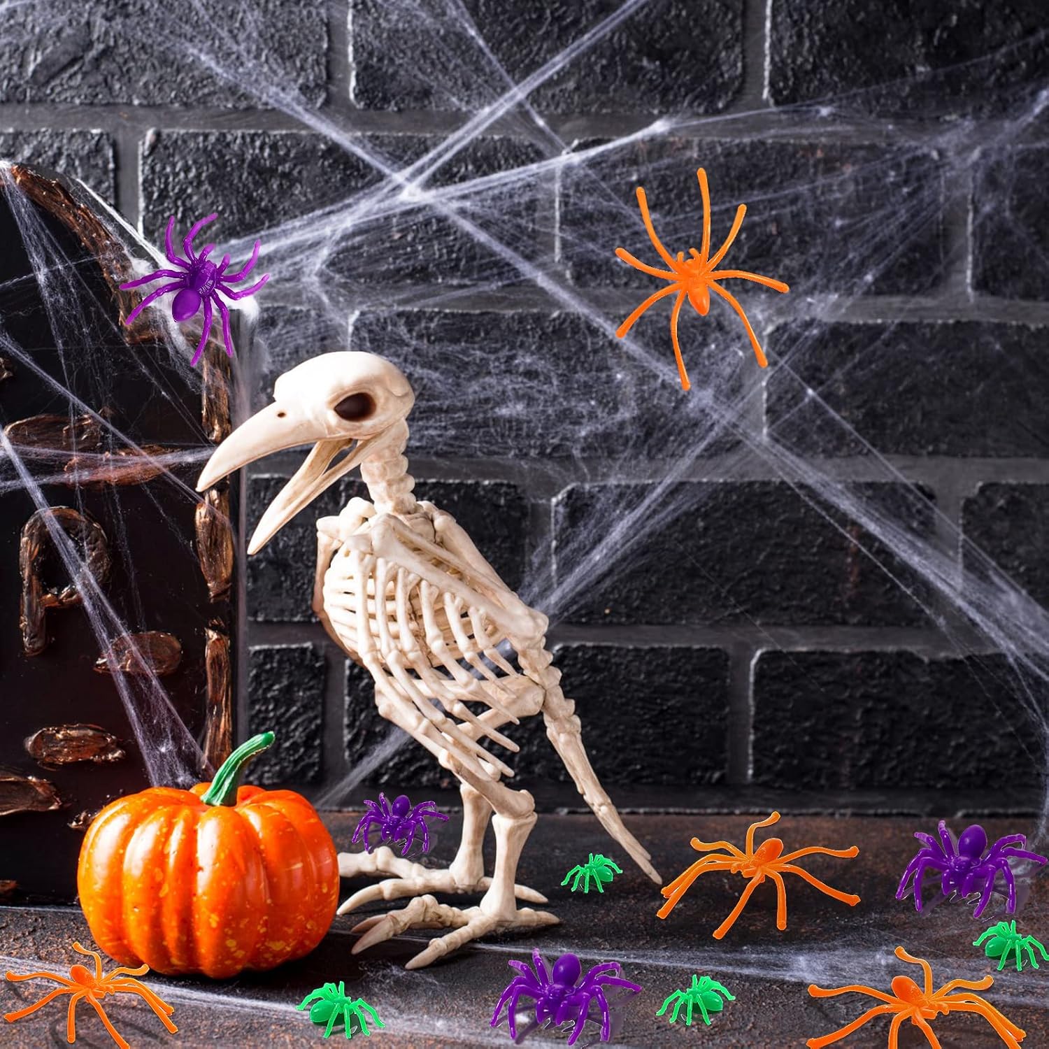3 tamaños, 120 arañas de plástico, pequeñas arañas de plástico, arañas falsas, accesorios de broma de terror para decoración del hogar y fiestas, 2