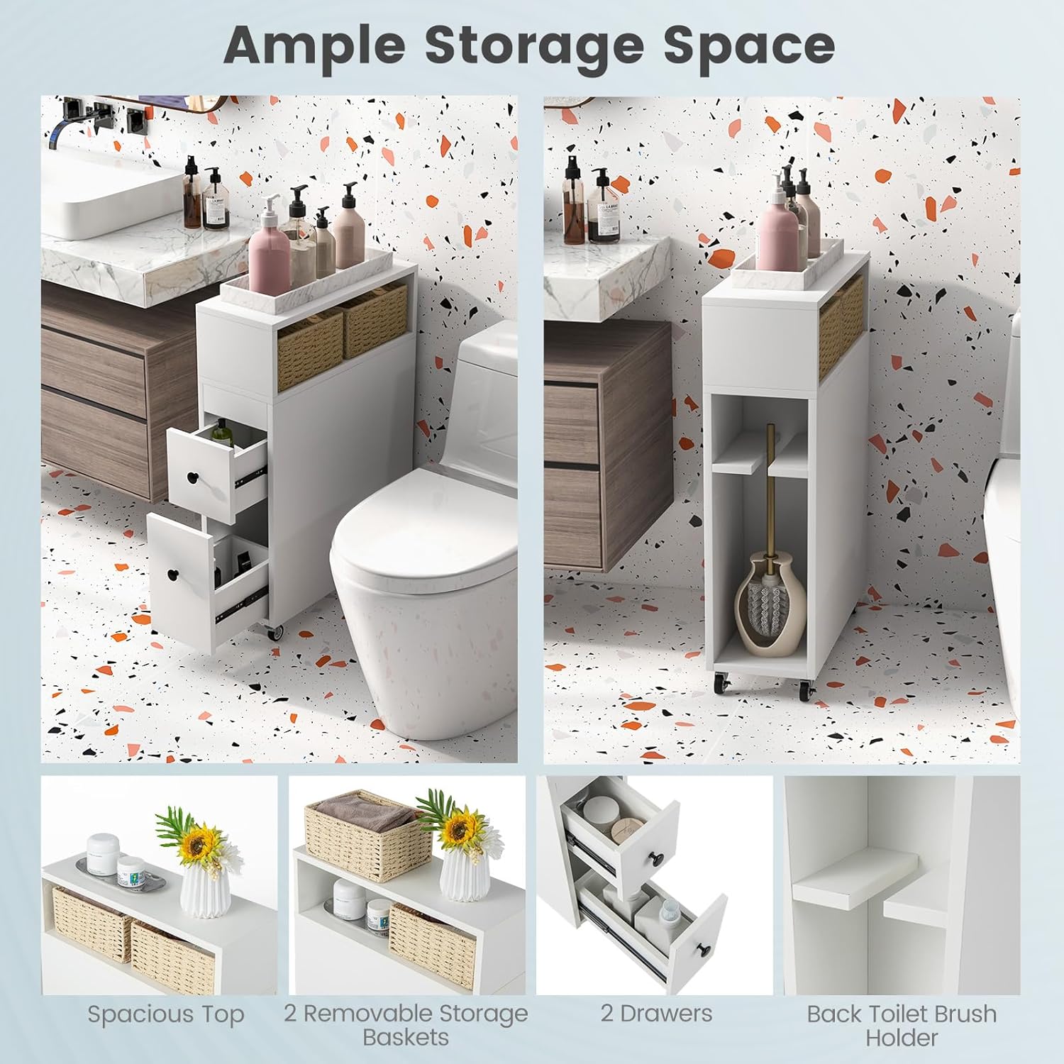 Tangkula, organizador, armario de madera, para baño, almacenamiento de toallas, artículos de baño, blanquería