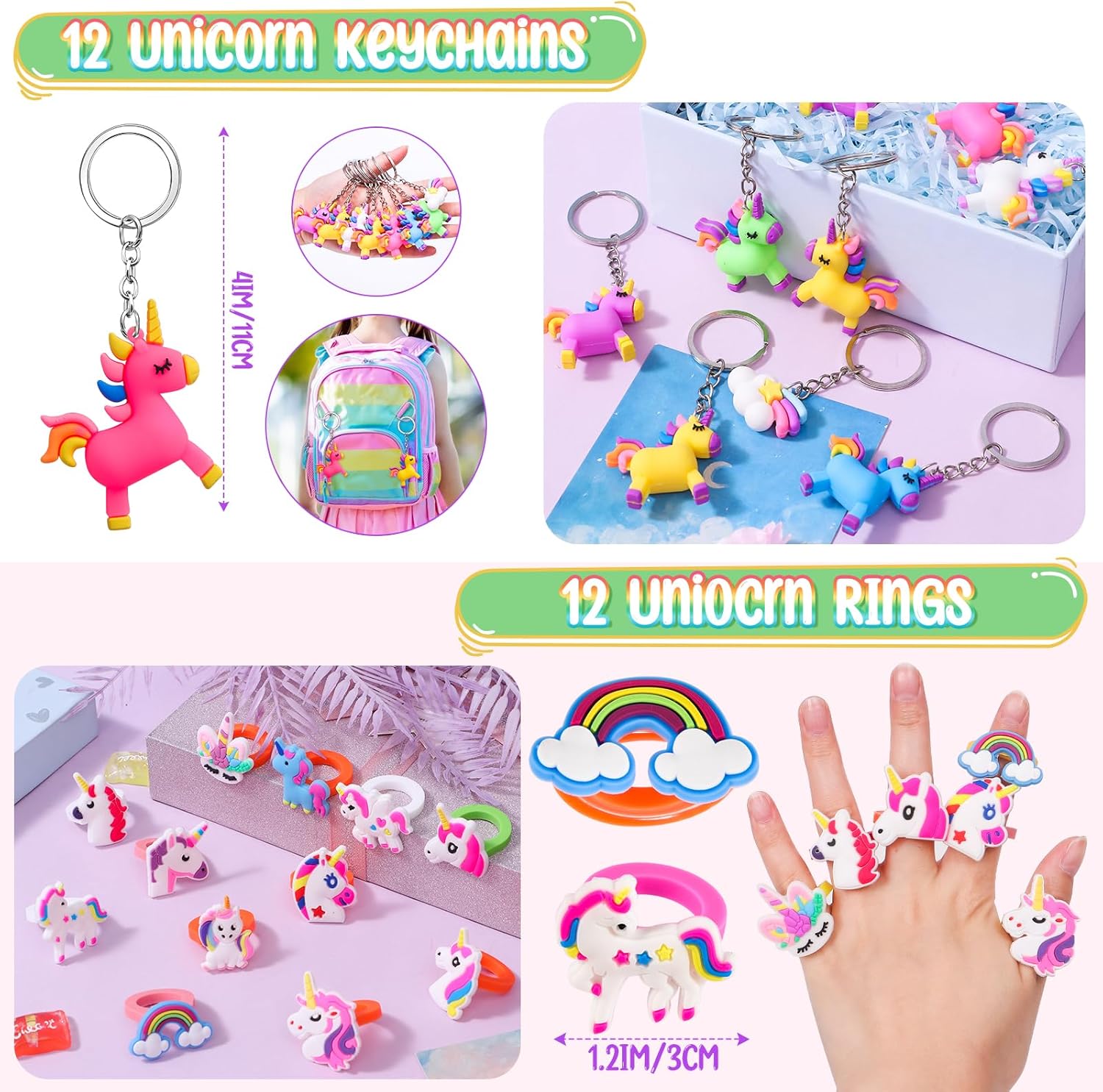 Winrayk 146 piezas de unicornio para fiestas de cumpleaños, bolsas para niñas, diadema, pulsera, sellador, pulsera, llavero, pulsera de tatuaje,