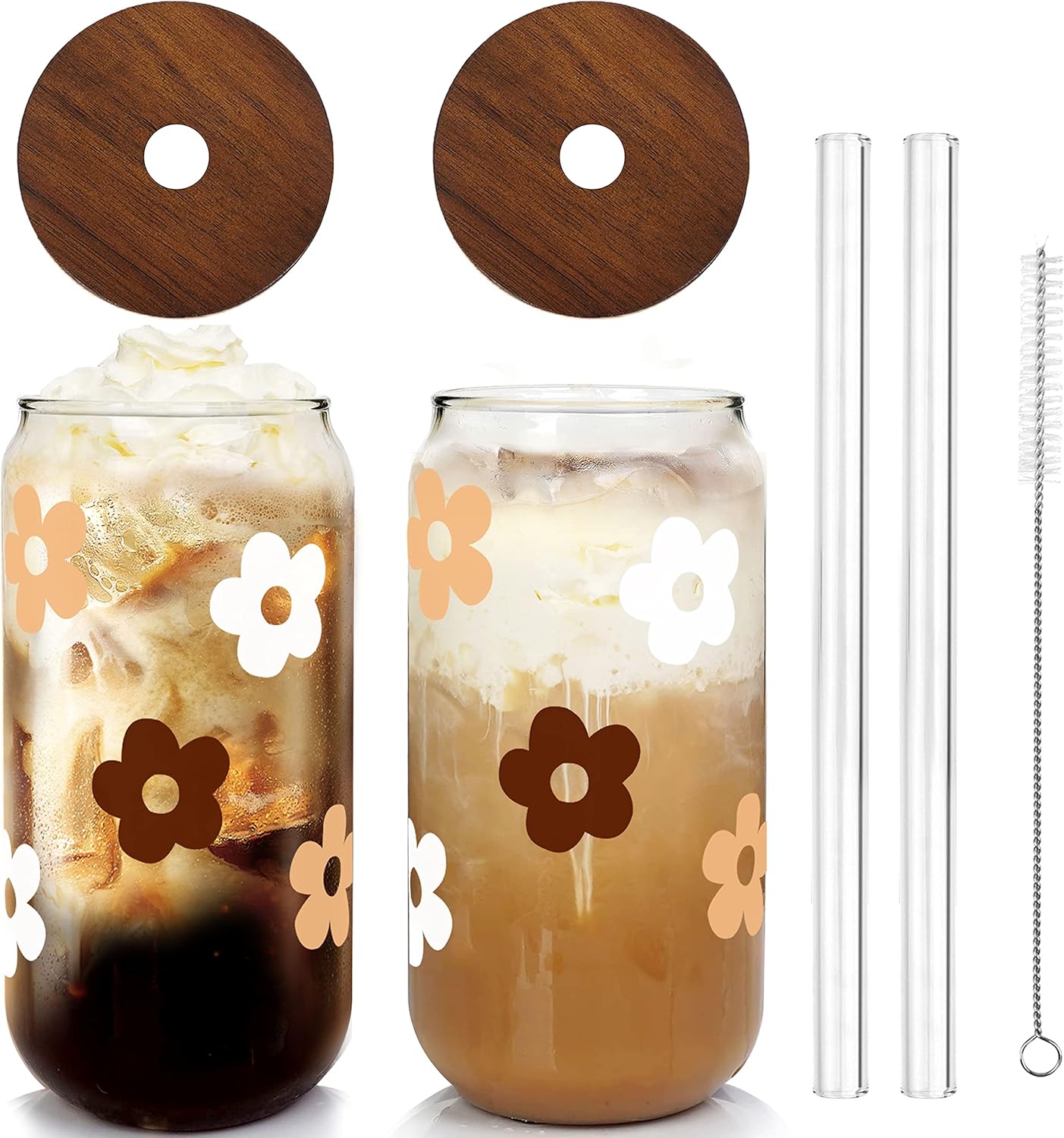 Vasos de vidrio con tapas y pajitas, vasos de vidrio en forma de lata, vasos de vidrio de 20 onzas, vasos para beber, vasos de café helado, vasos