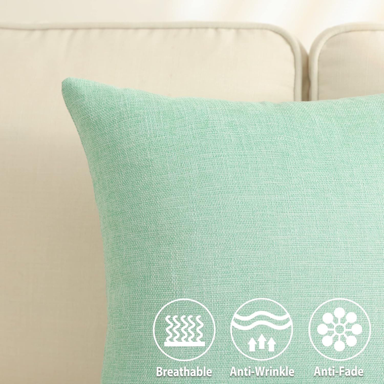 Stellhome Juego de 2 fundas de almohada de arpillera de lino sólido para cama, sofá, banco, 24 x 24 pulgadas (23.6 x 23.6 in), color verde