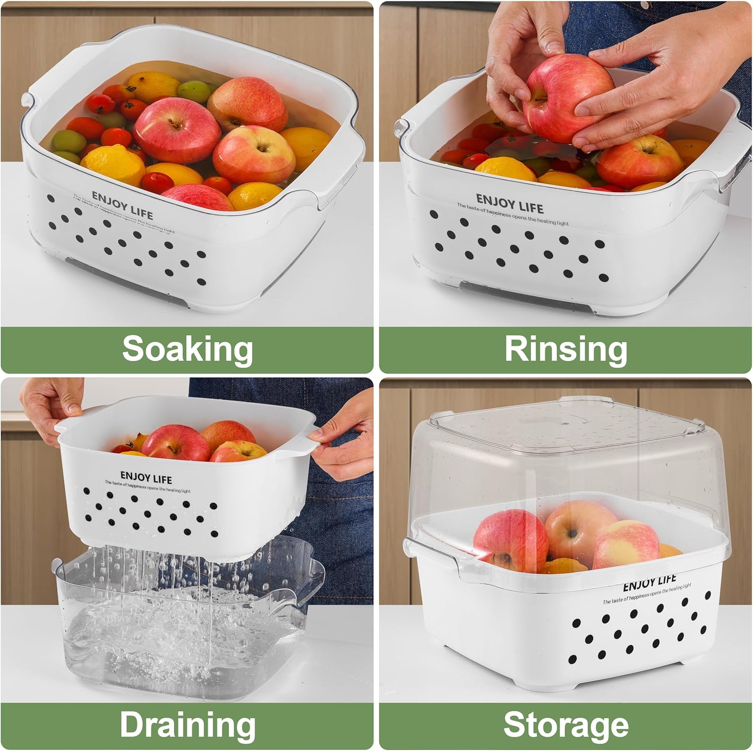 HNNJCK Juego de coladores de cocina de 8.2 cuartos de galón, cesta de lavado de frutas y verduras, coladores de frutas 2 en 1, colador grande de