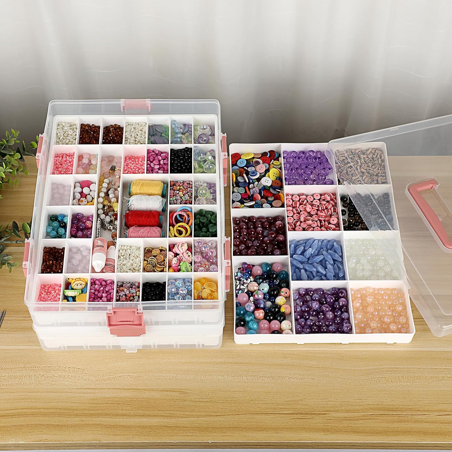 BTSKY Caja de almacenamiento divisoria transparente de 2 capas con 1 tapa, 4 niveles de plástico para accesorios de plástico, caja organizadora con