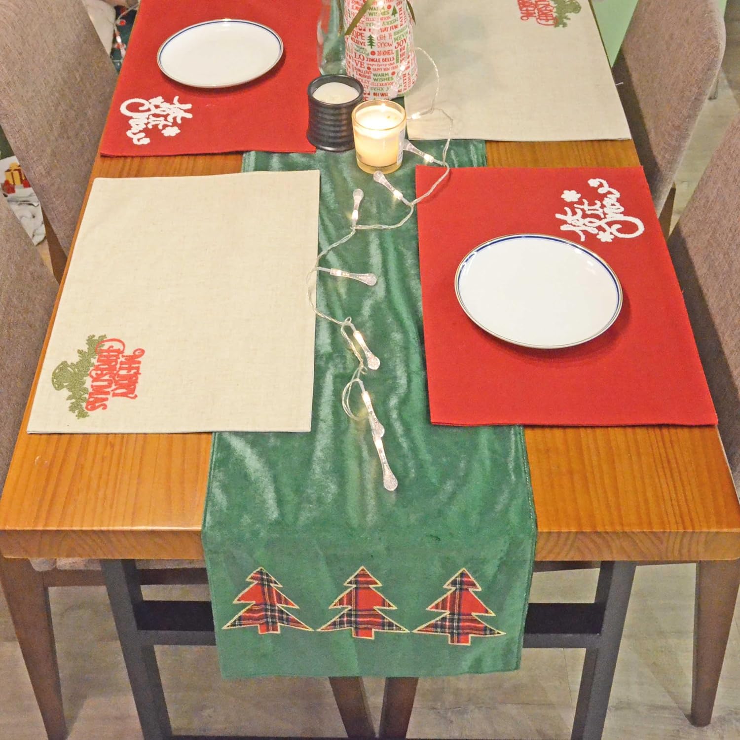 camino de mesa de navidad, camino de mesa rectangular con bordado con letras para mesa de cena, fiesta o decoración del hogar
