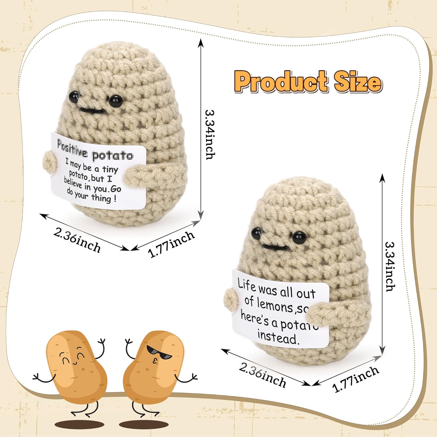 Mini Funny Positive Potato with Positive Words 4PCS Crochet Potato Interesting Knitted Wool Potato Doll Stuffed Craft Emotional Support Potato