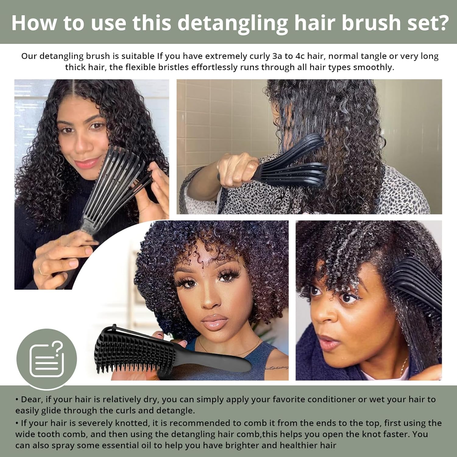 Cepillo desenredante para mujer, cabello rizado y húmedo, cepillo para desenredar, peine de dientes anchos, peines de cola de rata para separar el