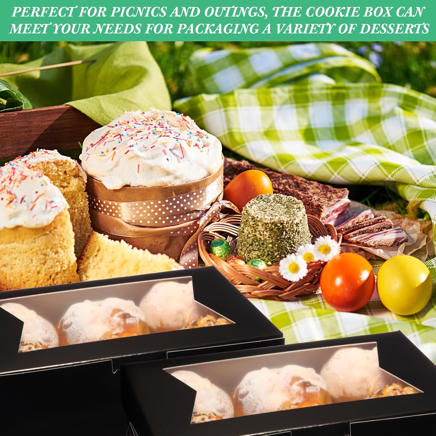 TaoBary 100 cajas de galletas de 8 pulgadas, cajas de panadería de 8 x 6 x 2.5 pulgadas, caja de papel desplegable automática con 2 ventanas de