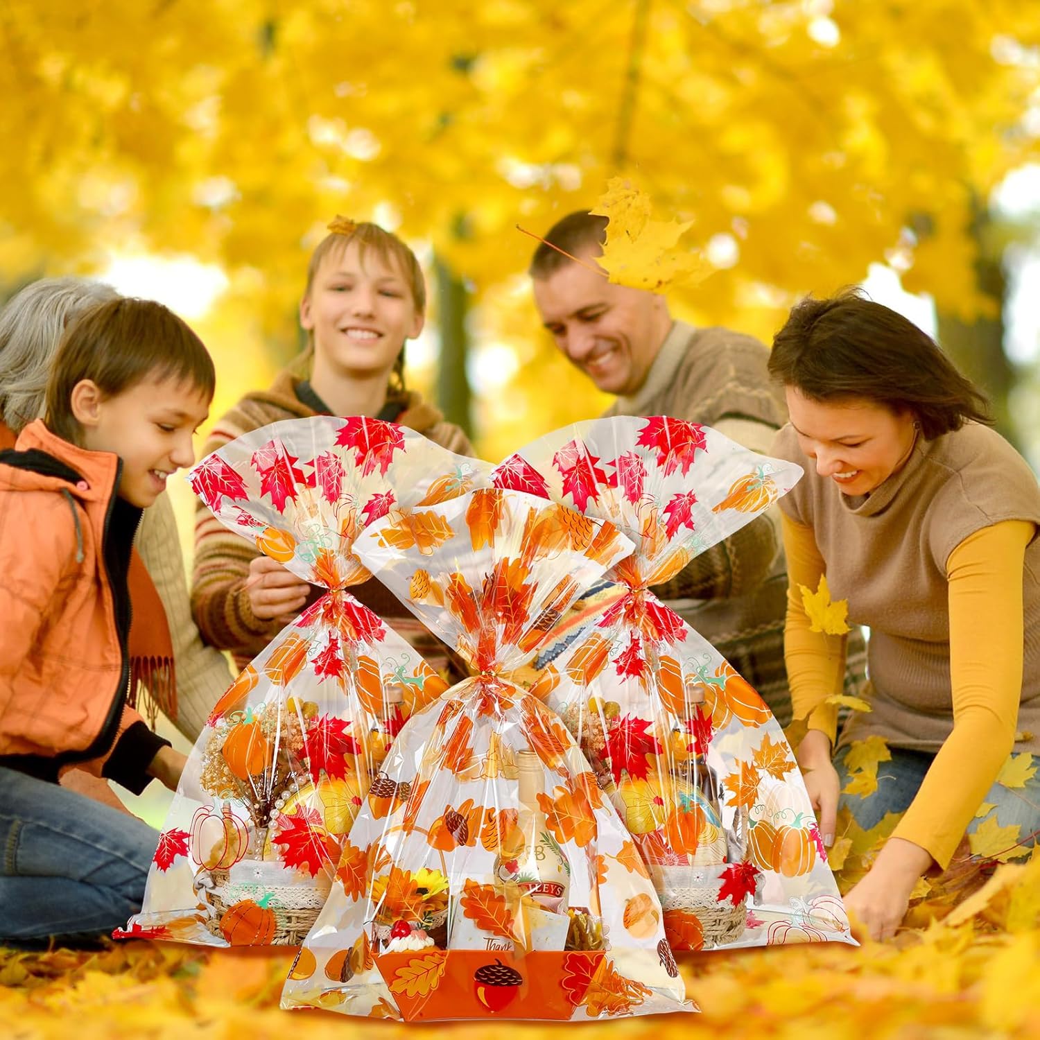 30 bolsas grandes de celofán para regalo de Acción de Gracias, bolsas de regalo de otoño de 19.7 x 27.6 pulgadas, bolsas de regalo de plástico para