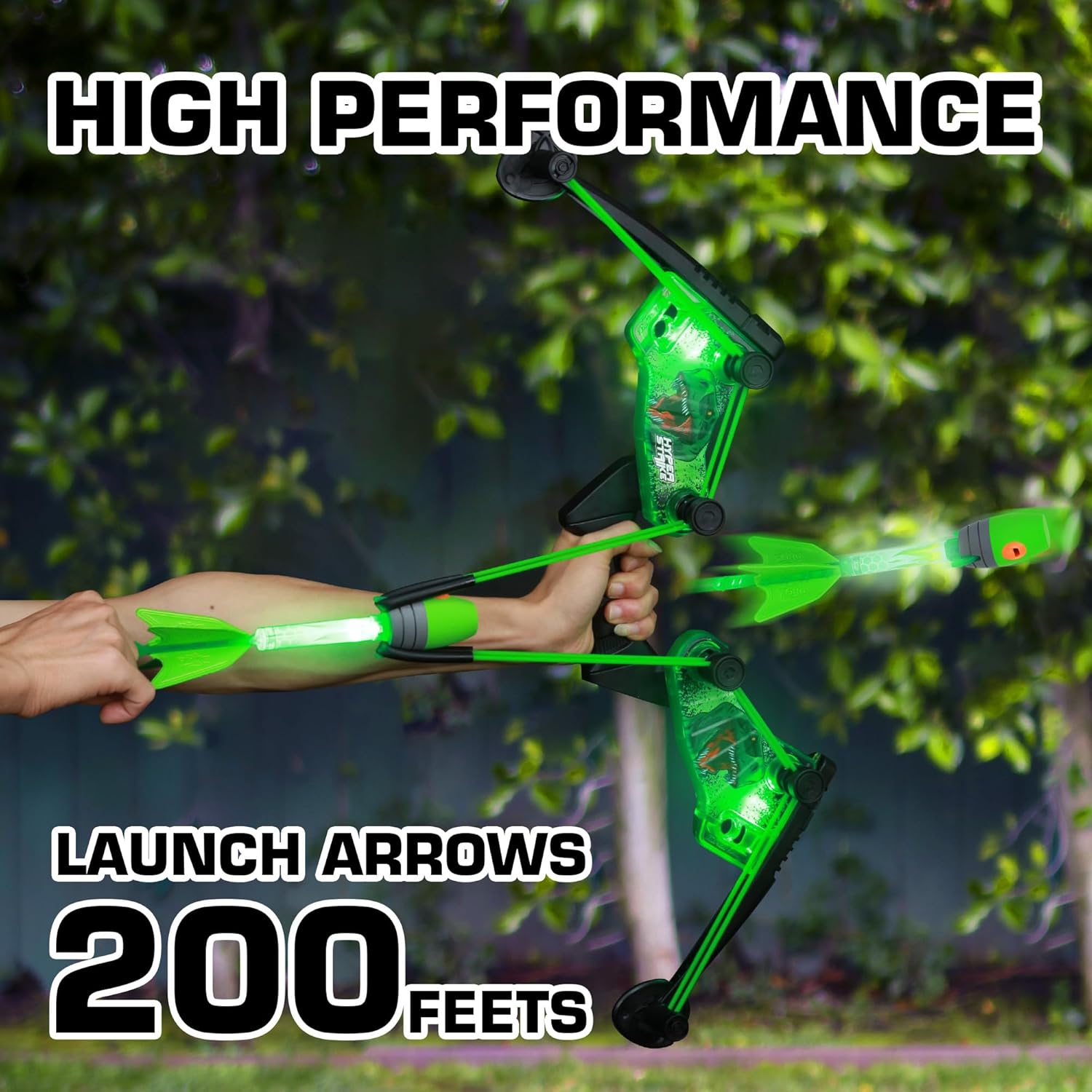 Zing HyperStrike Dominator Light Up Bow Archer Pack, Light Up Bow and Light Up Zonic Whistle Arrows, Shoots Arrows Over 200ft, Outdoor Play with