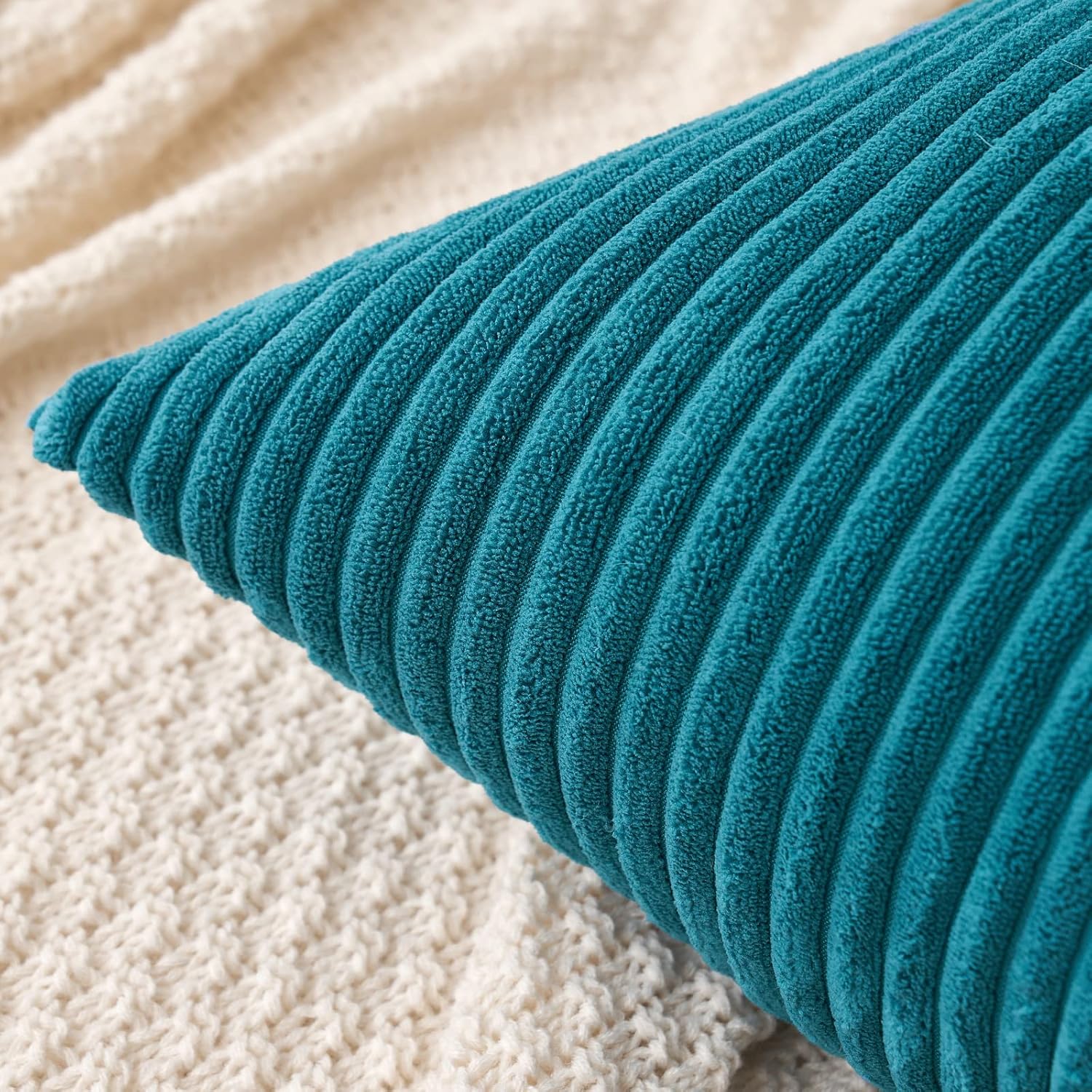 MIULEE Paquete de 2 fundas de almohada de pana verde azulado suave a rayas sólidas, fundas de almohada decorativas cuadradas para sofá, dormitorio,