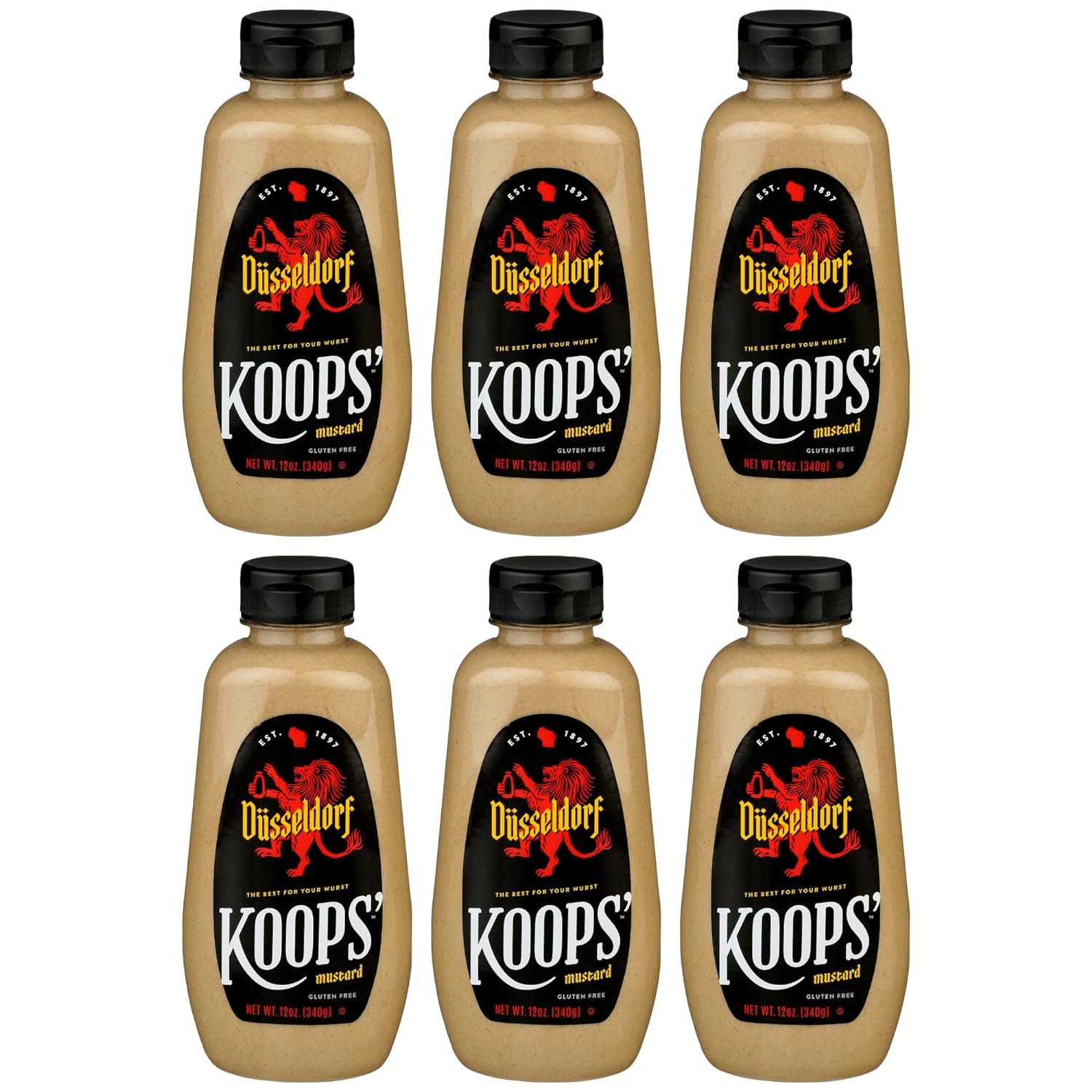 Koops’ Mostaza Dusseldorf – Mostaza Bratwurst de estilo alemán, sin gluten, kosher, fabricada en Estados Unidos, a partir de semillas de mostaza de