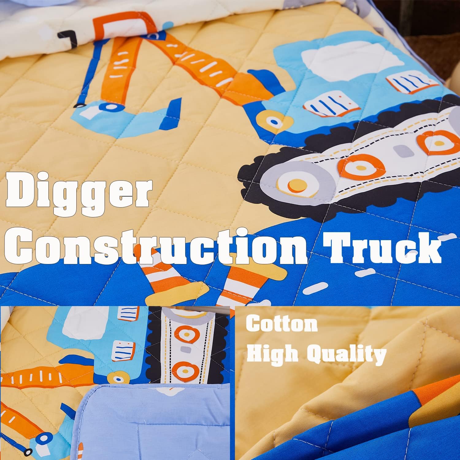 Brandream Juego de ropa de cama para niños pequeños, diseño de vehículos excavadores de construcción, cama de guardería en una bolsa, colcha de