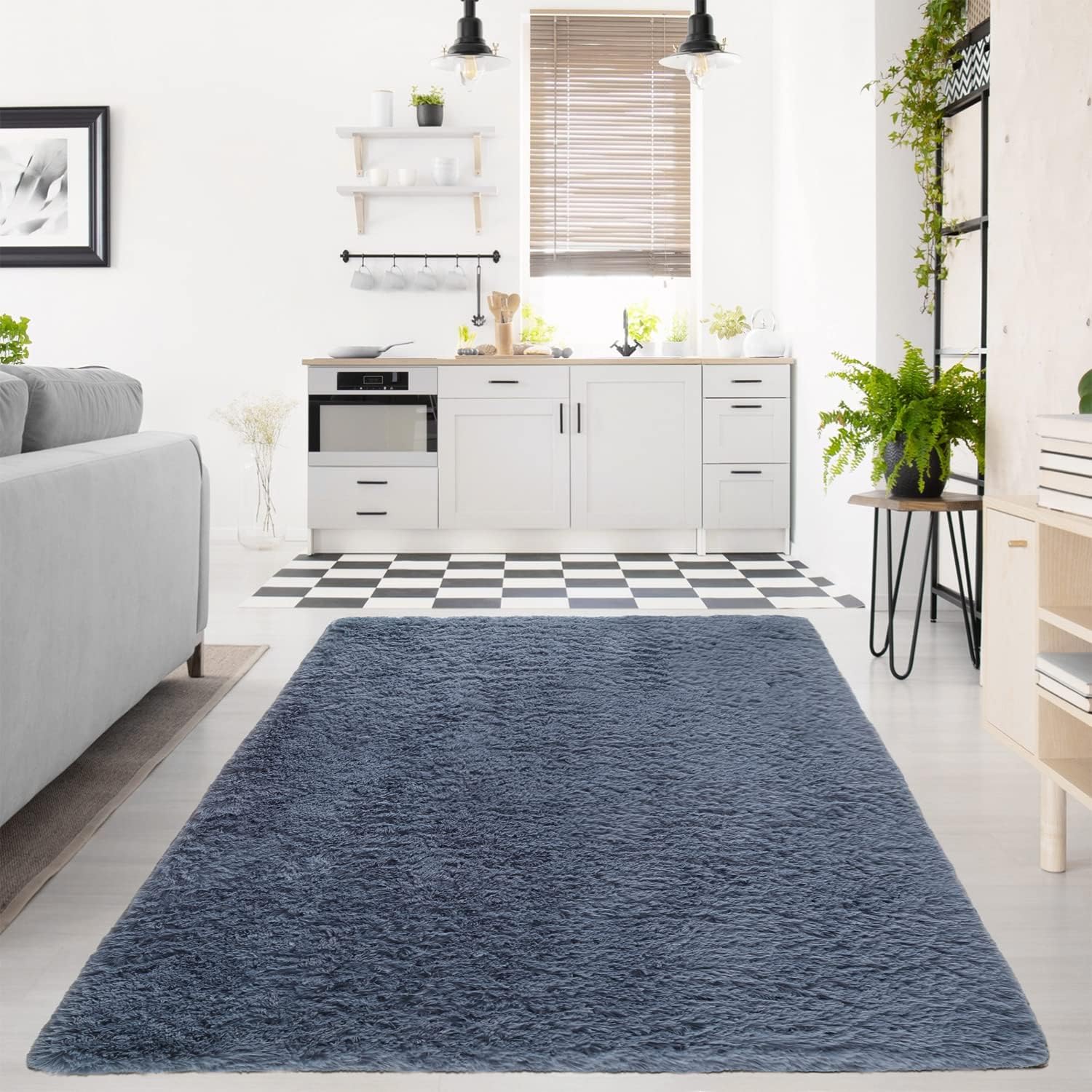 Blue Area Rugs for Living Room, Ultra Soft 4×6 Feet Blue Grey Shaggy Rugs for Bedroom, Kids Room, Home Decor High Pile Velvety 4’x6′ Shag Carpets